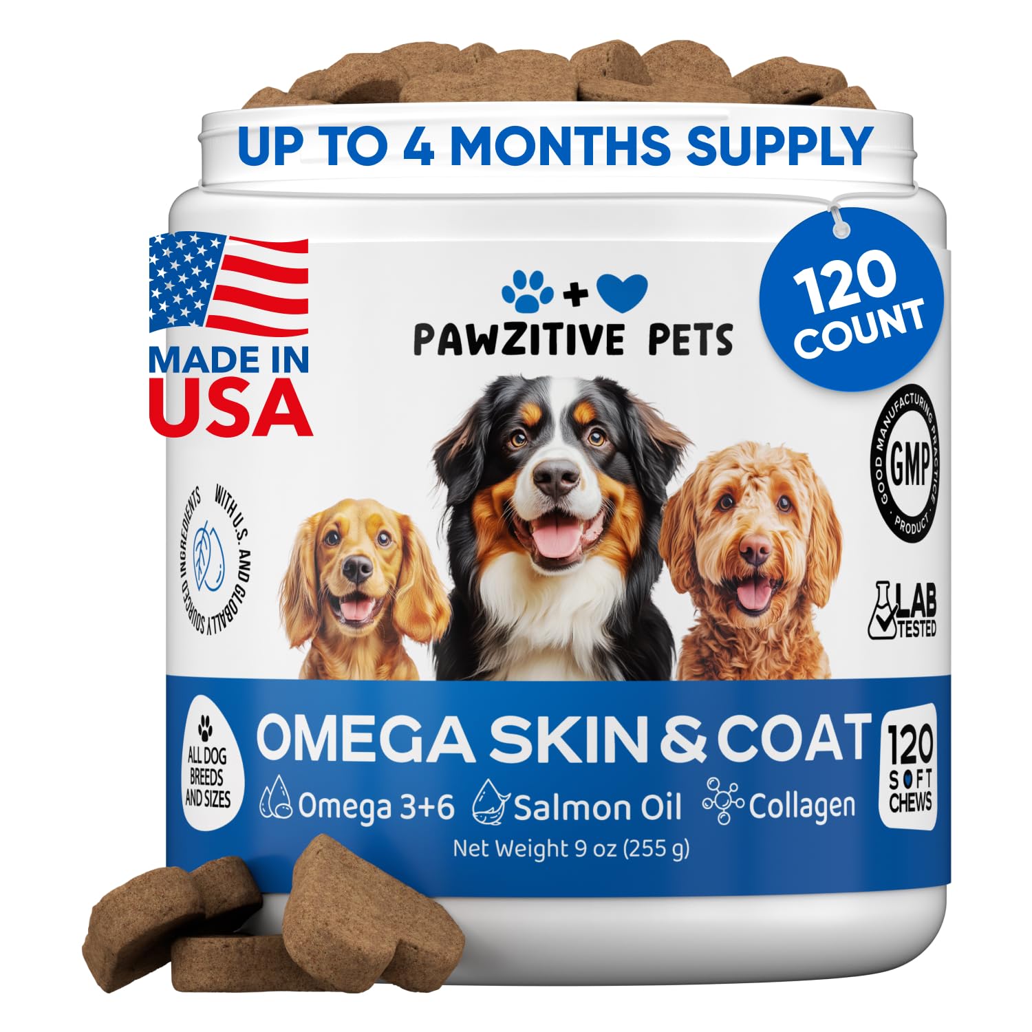 Omega 3 Fish Oil for Dogs Chews - Dog Skin & Coat Supplement for Itch Relief, Hot Spot Treatment - USA Product - Salmon Oil for 