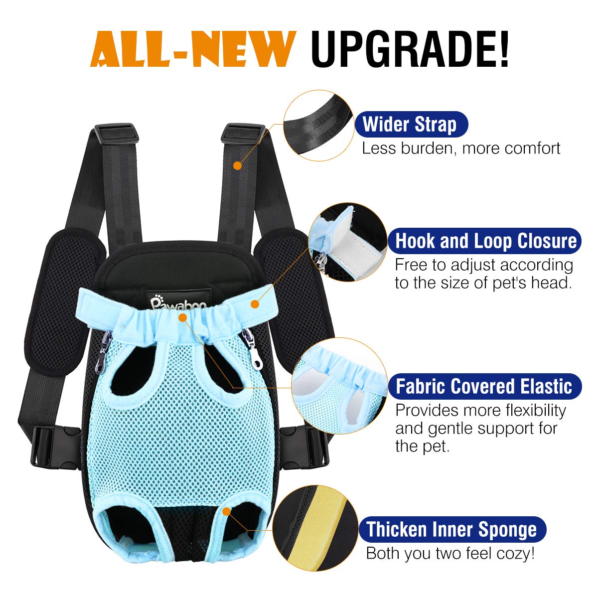 Pawaboo Pet Carrier Backpack, Adjustable Pet Front Cat Dog Carrier Backpack Travel Bag, Legs Out, Easy-Fit For Traveling Hiking Camping For Small Medium Dogs Cats Puppies, Medium, Blue