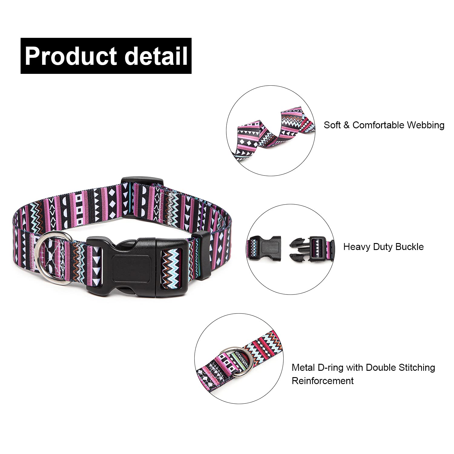 Suredoo Adjustable Dog Collar With Patterns, Ultra Comfy Soft Nylon Breathable Pet Collar For Small Medium Large Dogs (S, Bohemi