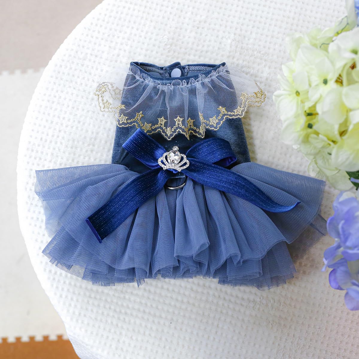 Marupet Fashion Sweet Puppy Dog Blingbling Princess Skirt Pet Dog Lace Cake Camisole Tutu Dress D-Navy L