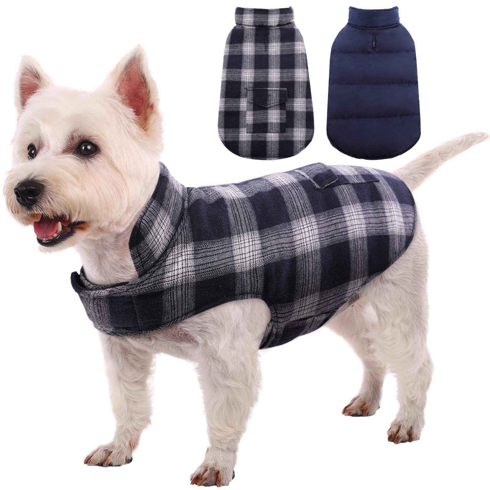 Kuoser Reversible Dog Jacket, Warm Winter Coat, Windproof Dog Clothes, Dark Blue Xl