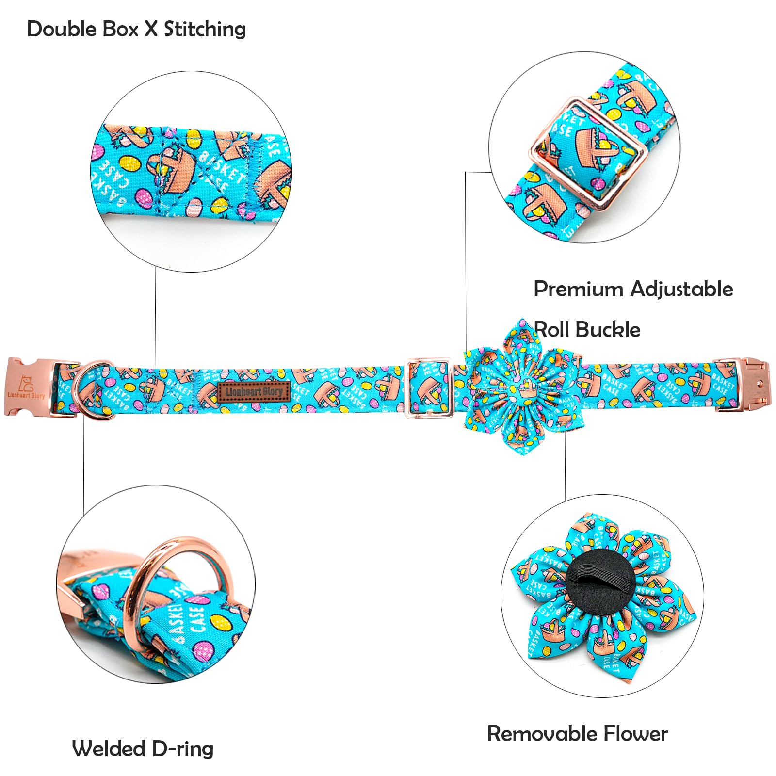 Lionheart Glory Easter Day Flower Dog Collar For Medium Dogs, Colorful Spring Collar With Easter Egg Design
