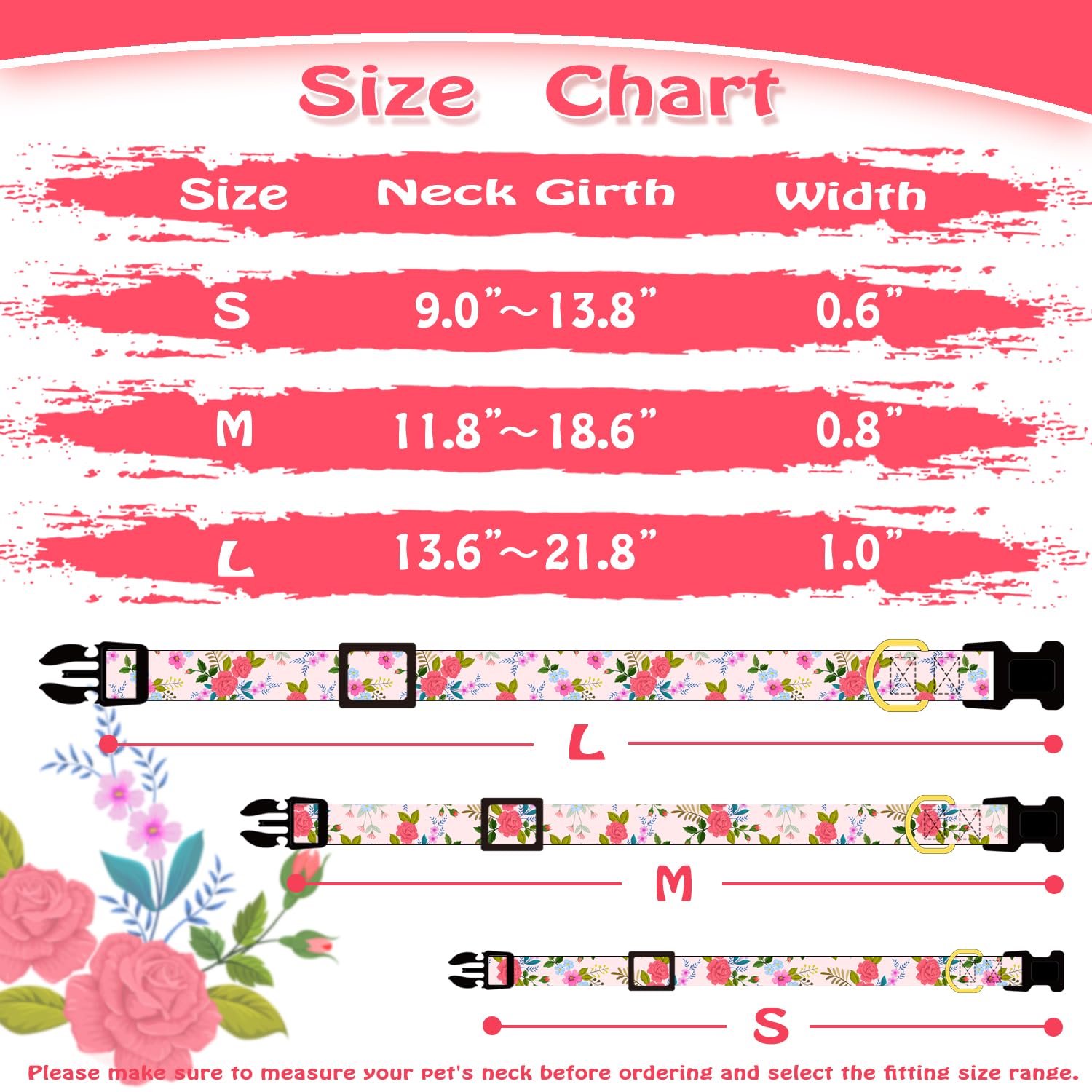 Prehai Cute Rose Dog Collar For Small Medium Large Dogs Special Design Cute Pink Rose Dog Collar For Girl Female Dogs Soft Adjus