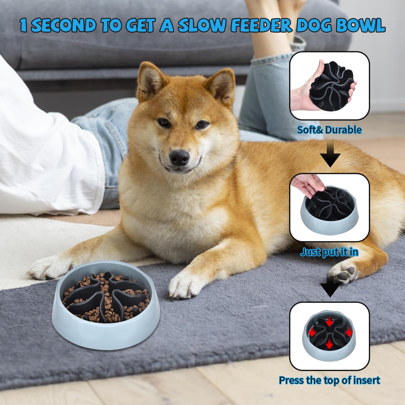 Slow Feeder Dog Bowls Insert, Silicone Slow Feeder Bowl With Strong Suction Cups Perfect For Stainless Steel Glass Ceramic Dog B
