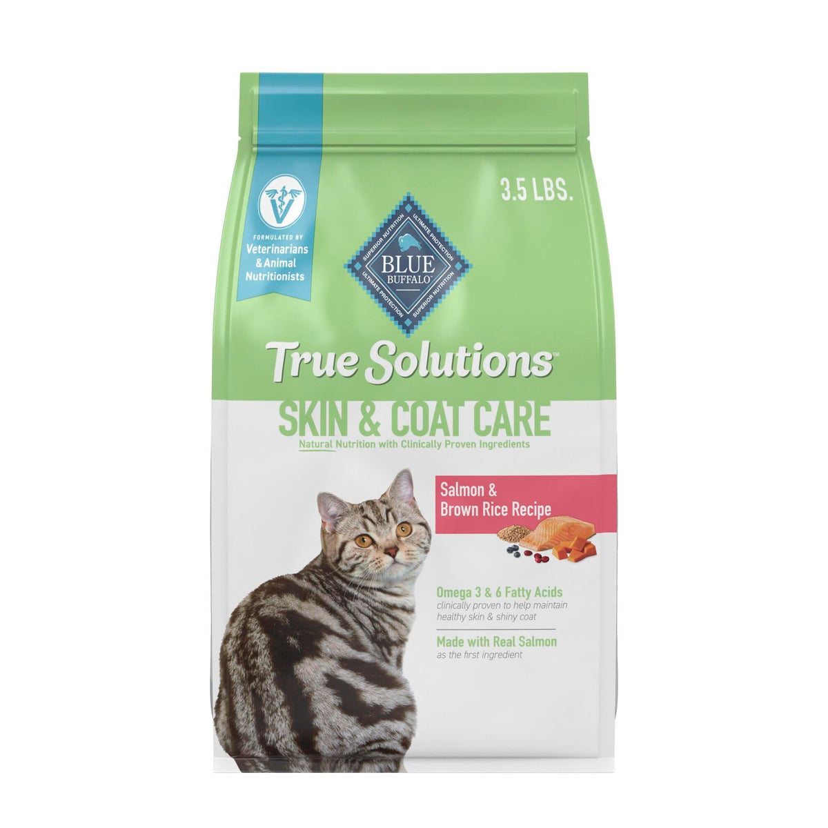 Blue Buffalo True Solutions Skin & Coat Care Natural Dry Cat Food For Adult Cats, Salmon, 3.5-Lb. Bag