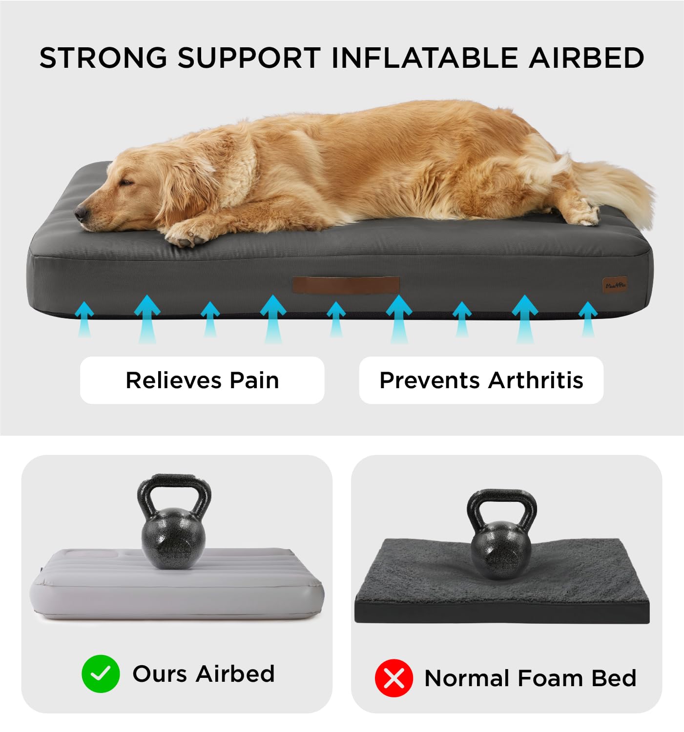 Made4Pets Outdoor Dog Bed Waterproof Inflatable - Heavy-Duty Self-Inflating Bed For Large Dogs, Rugged Oxford Fabric, Portable &