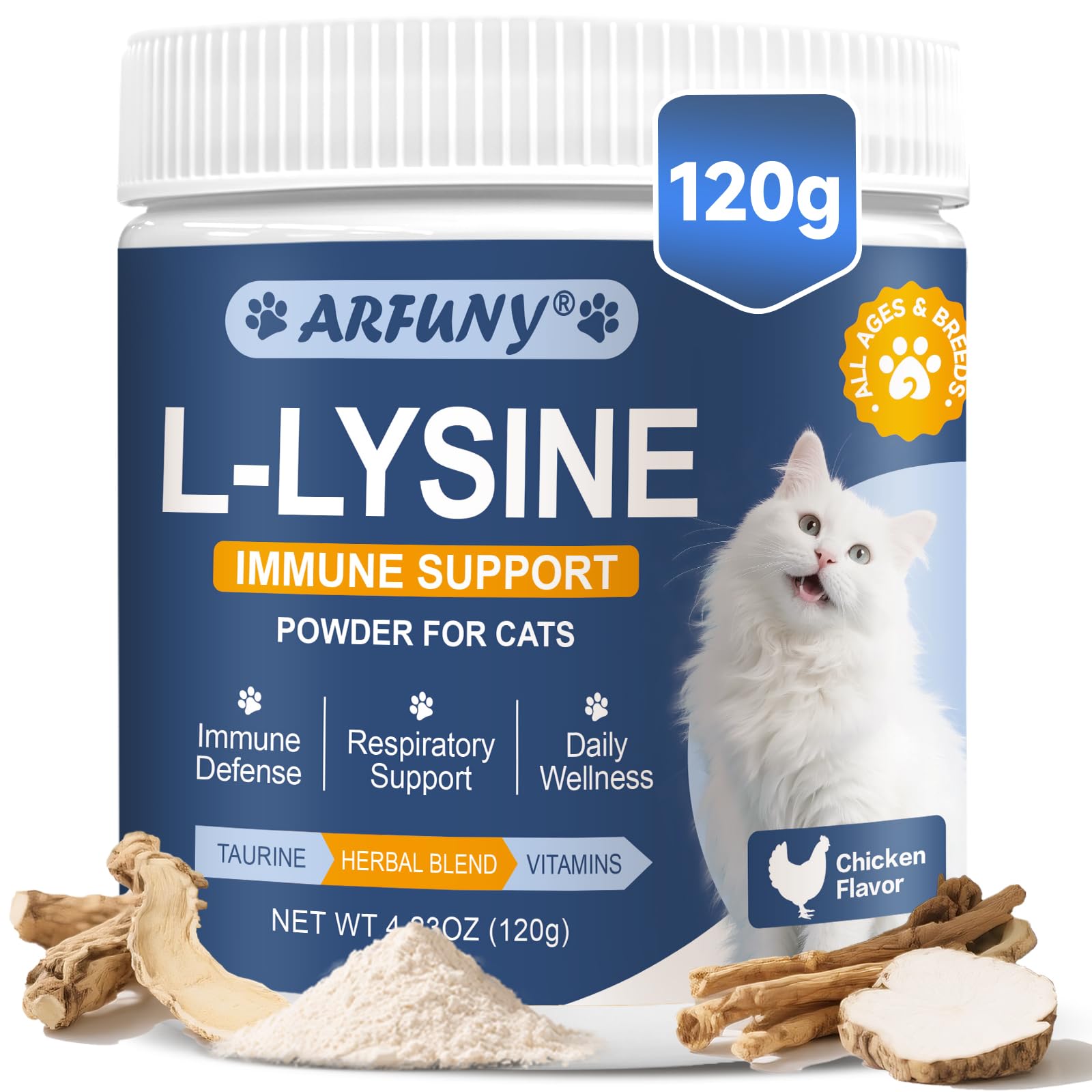 L-Lysine for Cats - Lysine for Cats - Support Immune System, Respiratory, Eye Health - Cat Lysine Powder with Taurine, Herbal Bl