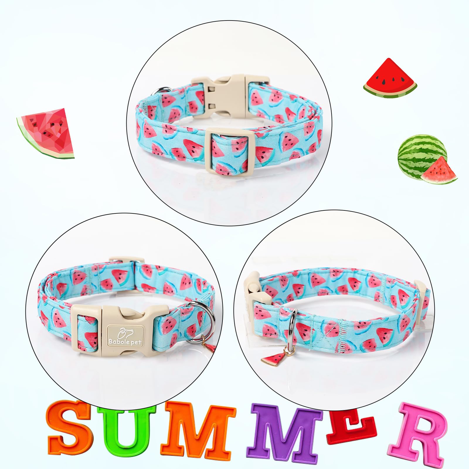 Babole Pet Adjustable Summer Dog Collar, Cute Watermelon Dog Collars For Medium Dogs, Lightweight Quick-Release Buckle Collar Fo