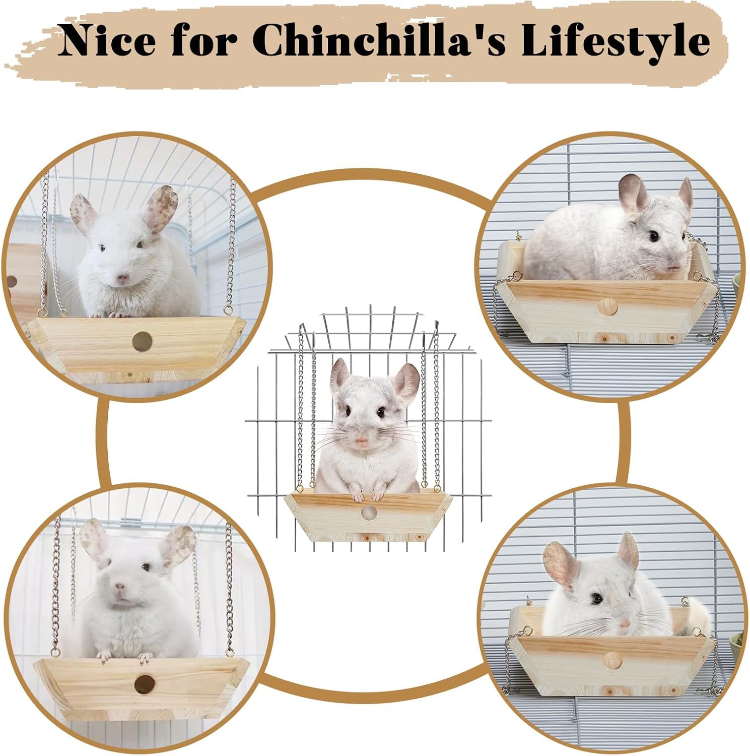 Natural Wood Chinchilla Hammock For Cage Swing, Chinchilla Bed Hanging, Wooden Chinchilla Toys And Cage Accessories, Chinchilla