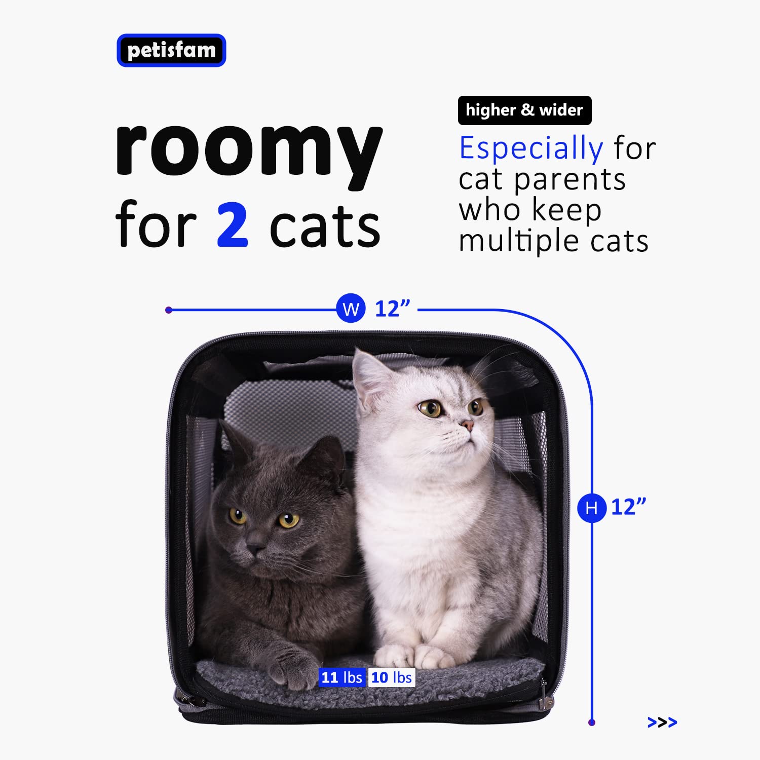 Petisfam Easy Load Soft Pet Carrier Bag Cat For Medium, Large Cats, Puppy, Sturdy, Collapsible, Comfy, Black W/Blue Trim, L