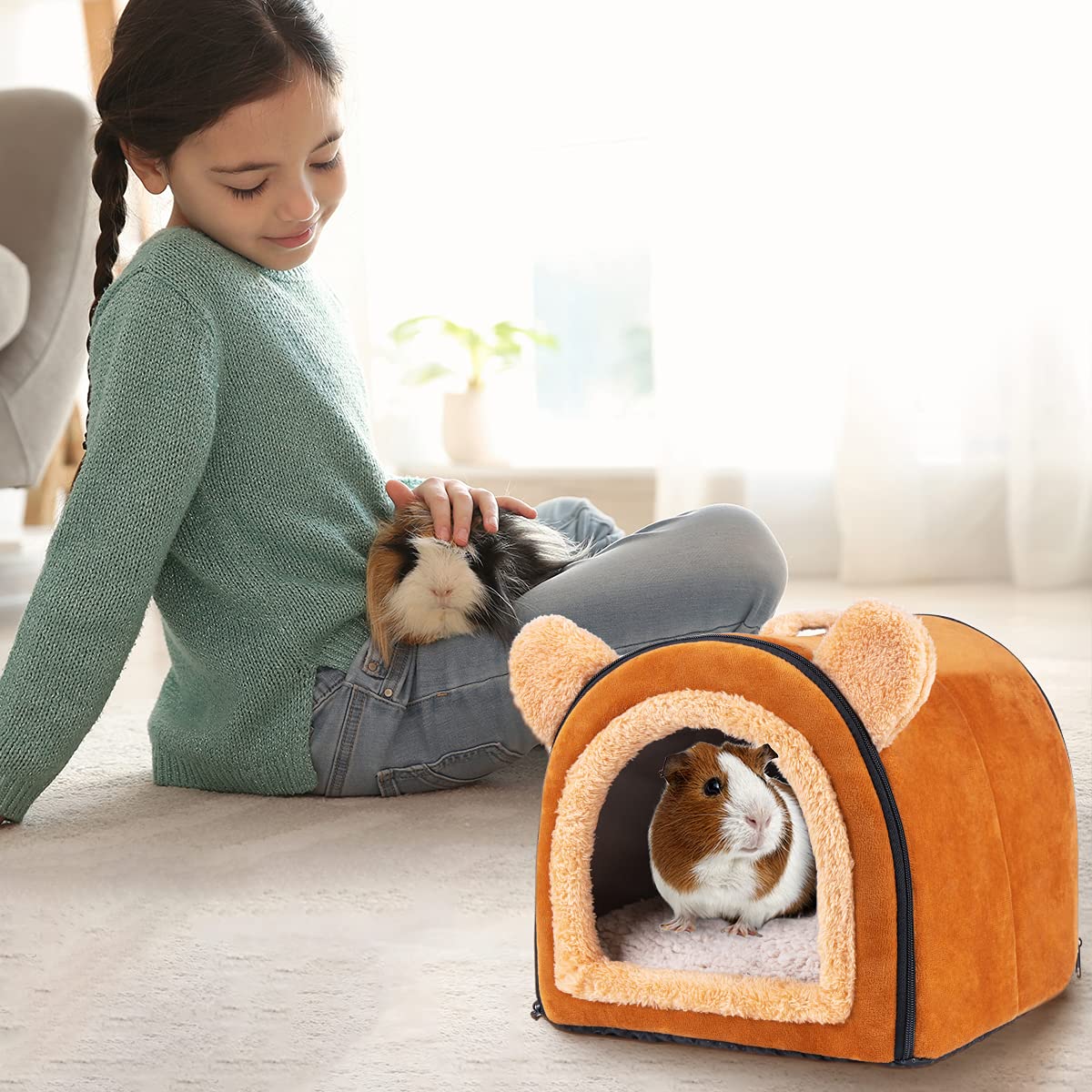Pet Soft Guinea Pig Bed Rabbit Bed Cozy Guinea Pig Hideout House Bunny Hideout For Rabbits Hamster Bunny Rats Chinchilla Cave Bed Small Animal Bed (Brown)