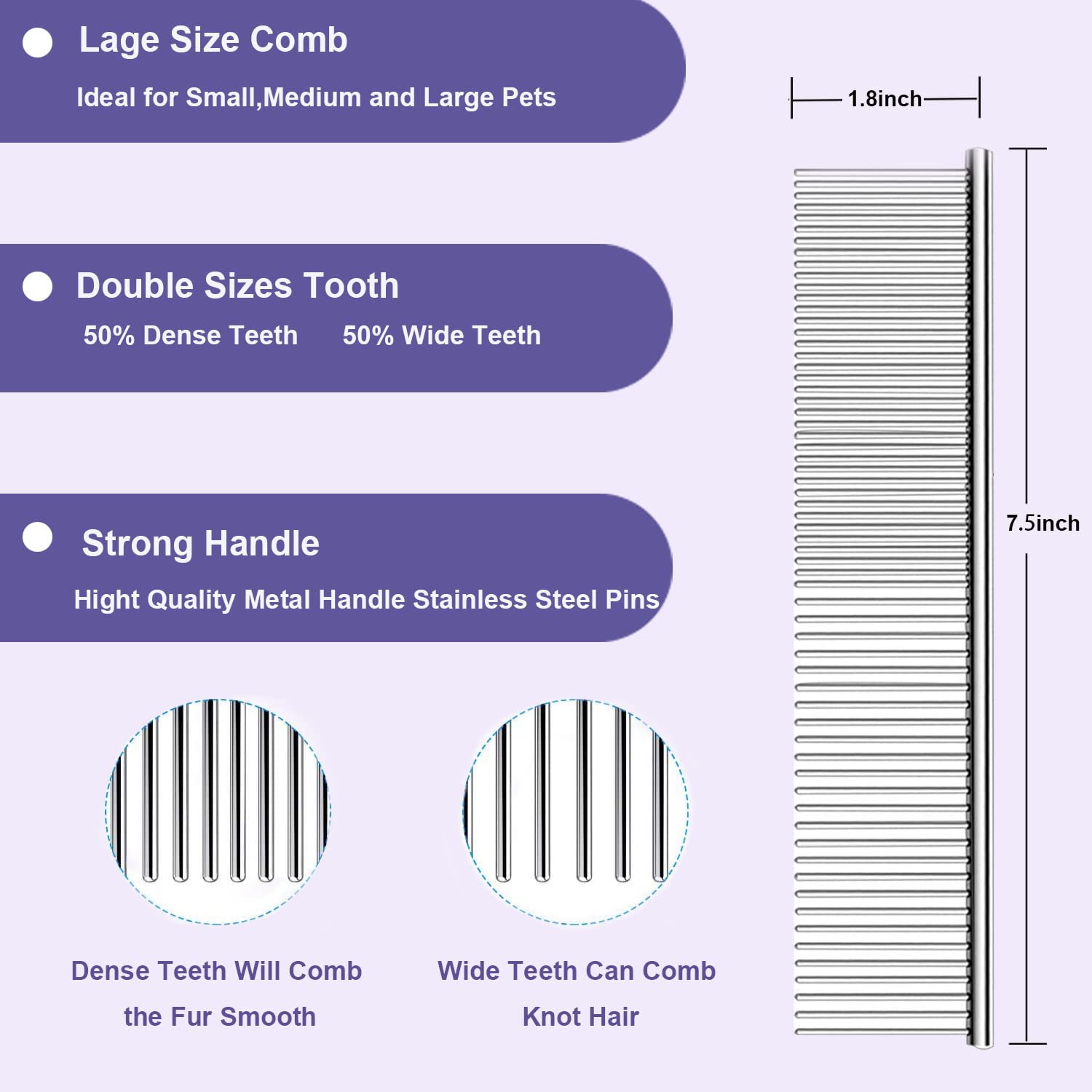 Slicker Ergonomic Wooden-Handle Long-Pin Brush For Poodles, Goldendoodles & Other Long-Haired Dogs (Purple)