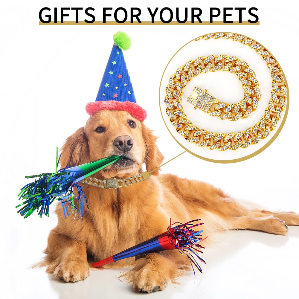 Gold Cuban Link Dog Chain Collar - Small Rhinestone Puppy Necklace For Cute Girl Dogs - Dog Mom Gift