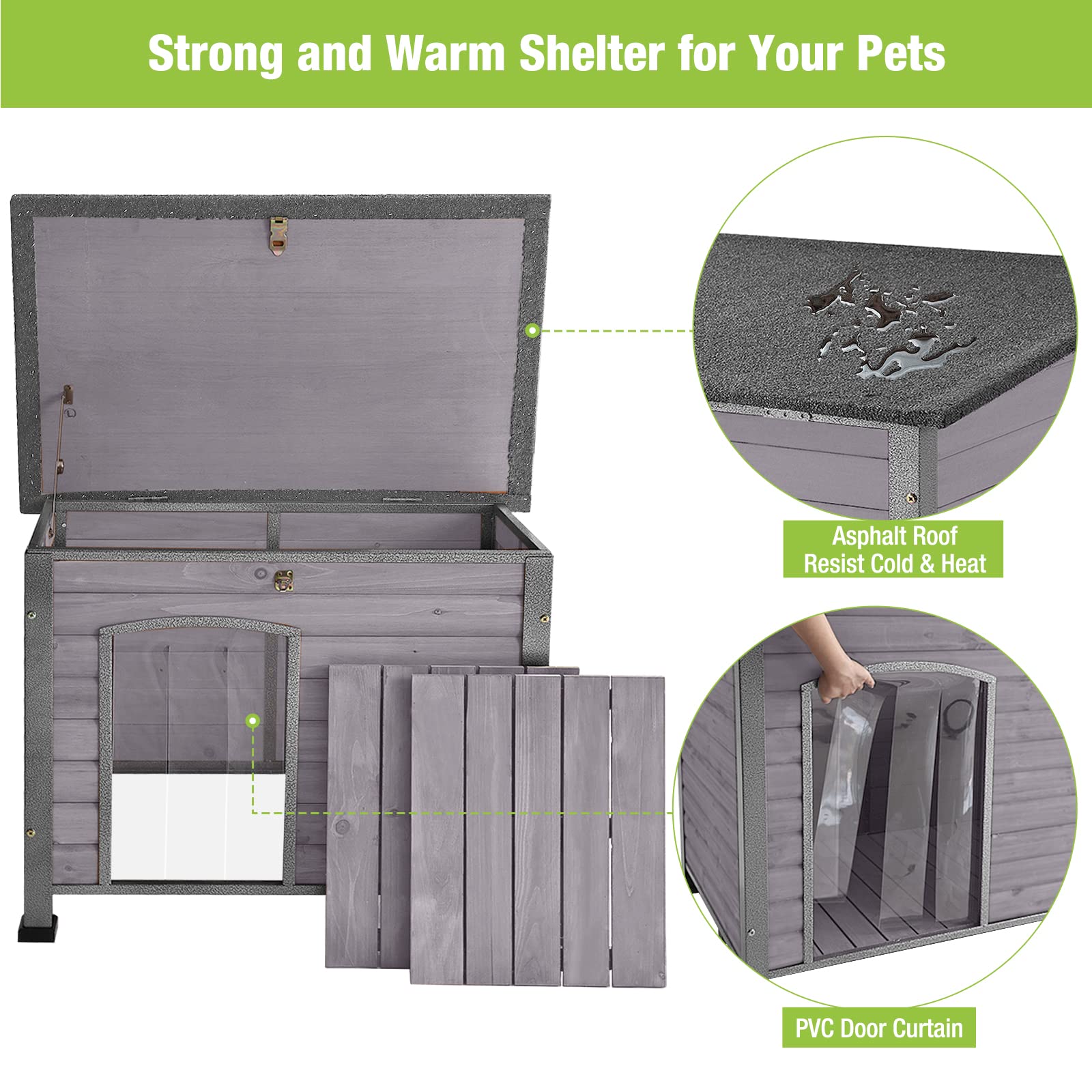 Gutinneen Chew Proof Dog House With Metal Iron Frame Outdoor Dog Kennel For Small Medium Large Indoor Dog Cage (43.3'' L,Grey Co