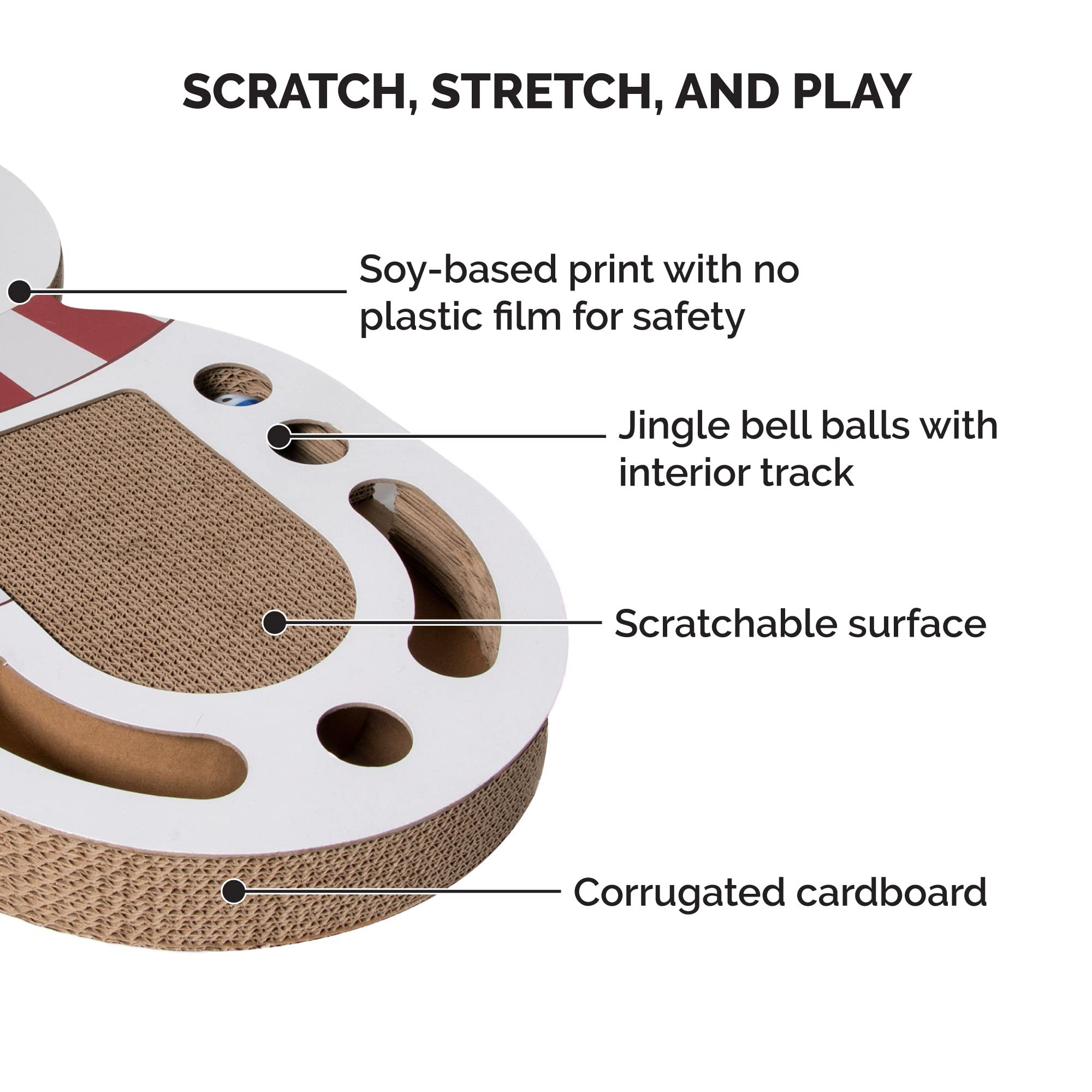 Furhaven Scratching Pad Ball Track Cat Toy W/ Catnip For Indoor Cats - Giant Snow Man Holiday Corrugated Busy Box Scratcher - White, One Size