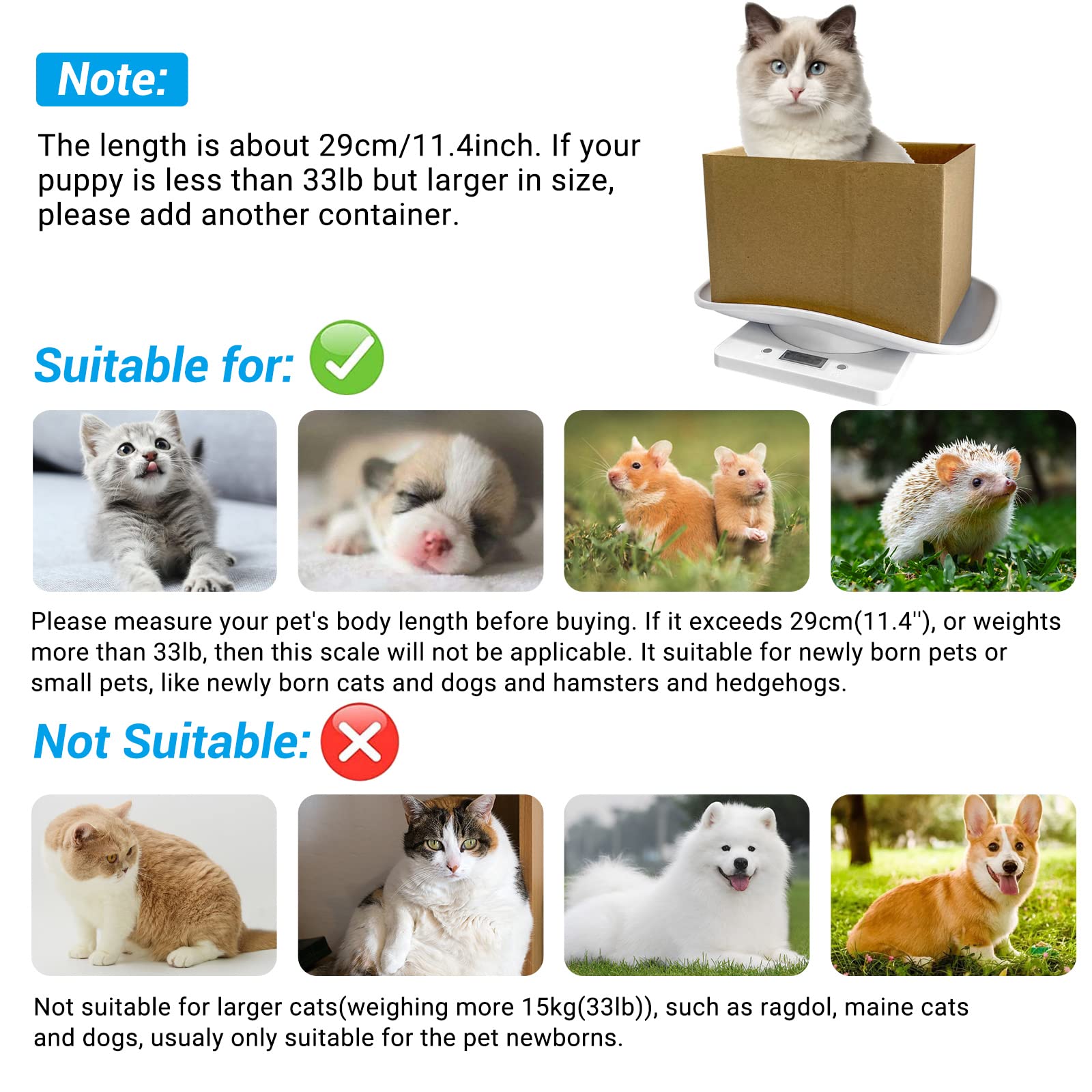 Digital Pet Scale, Small Animal Weight Scale Portable Electronic LED Scales, Multifunction Kitchen Scale(Max. 22 lbs), for Weigh