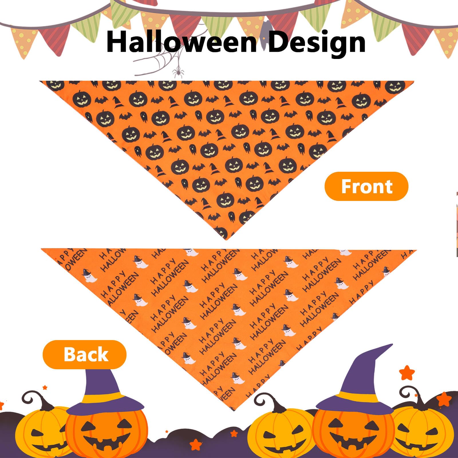 Gofshy Halloween Dog Bandanas Small 2Pcs, Reversible Triangle Dog Scarfs With Pumpkin, Spide, Bat, Ghost, Fall Puppy Bandanas Bi
