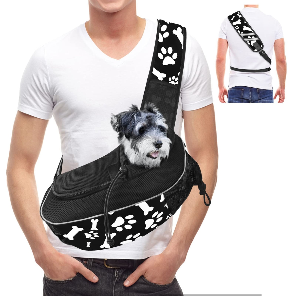 Dog Sling Carrier Travel Cat Carrier Breathable Puppy Carrier Hand Free Dog Carrying Bag Pet Carrier For Dogs Below 10 Lbs Dog Accessories More Pockets & Reflective Design Cute Black M