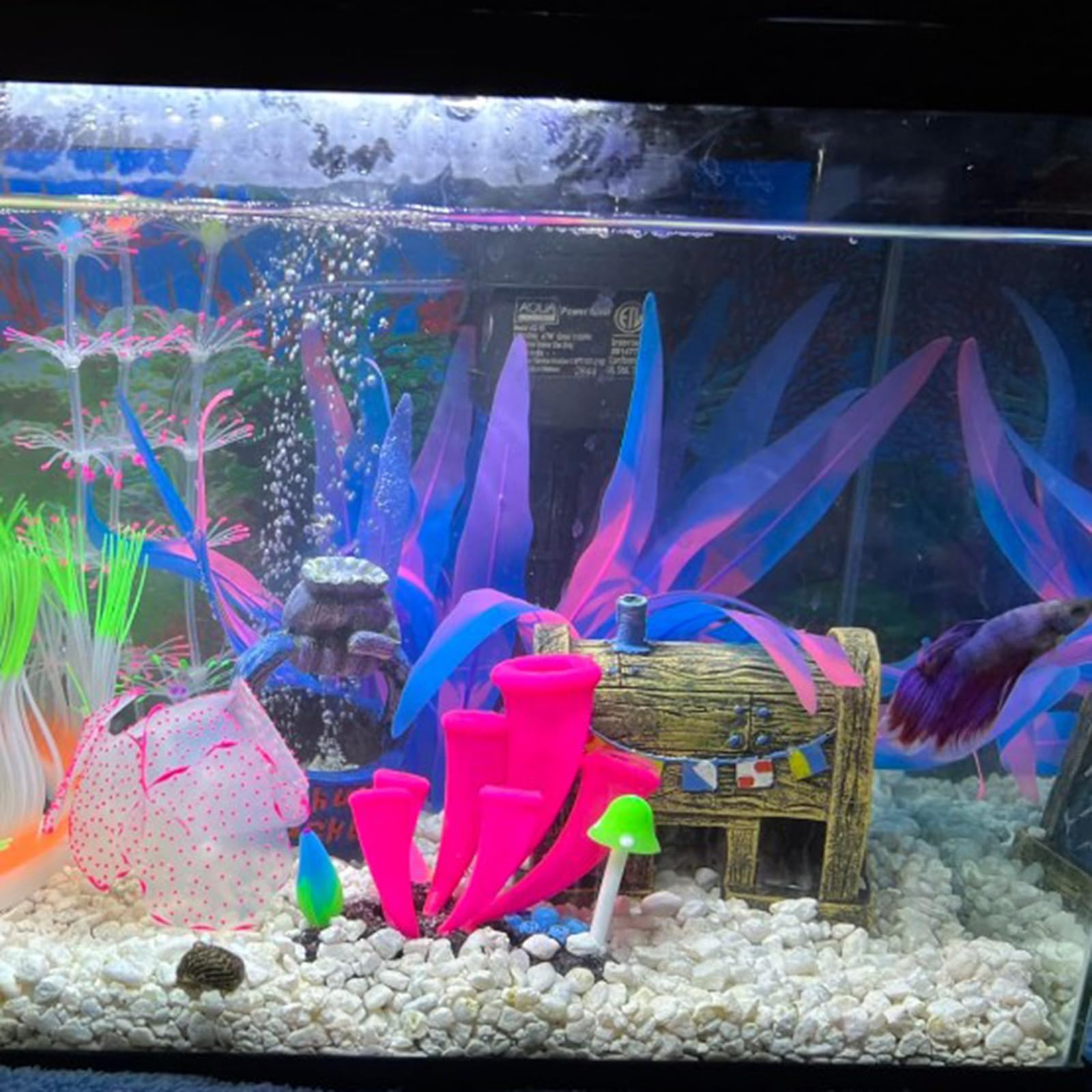 REIRQIE 1Pcs Aquarium Decoration Plants Simulation Artificial Water Grass Fish Tank Decor Silicone Glowing Kelp Ornament Fish Ta