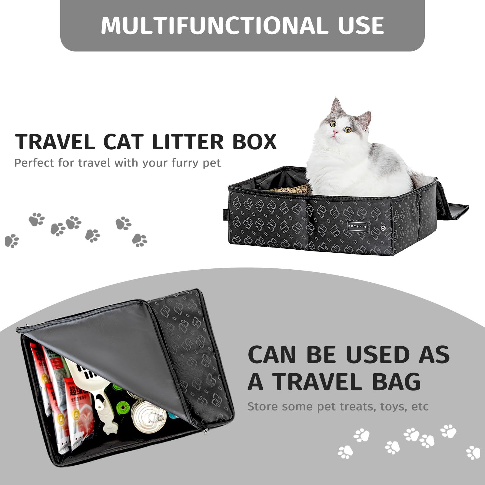 Petsfit Portable Litter Box - Leak-Proof, Travel Litter Box With Lid, Collapsible Litter Boxes Perfect For Hotel/Lawn/Car Travel