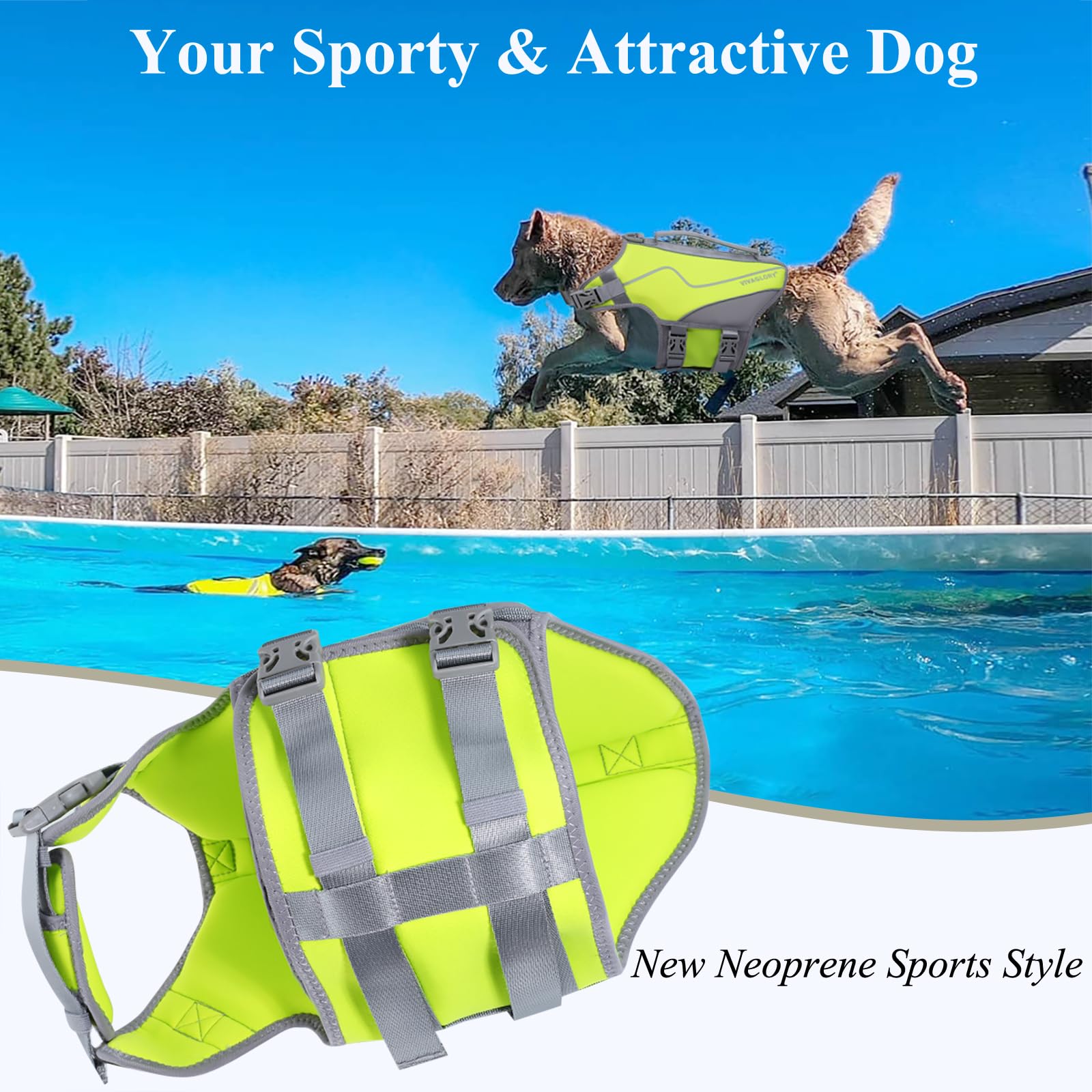 Vivaglory Neoprene Dog Life Jacket Dog Life Vest For Boating Hunting & Swimming, Lightweight With Leash Ring, M, Bright Yellow