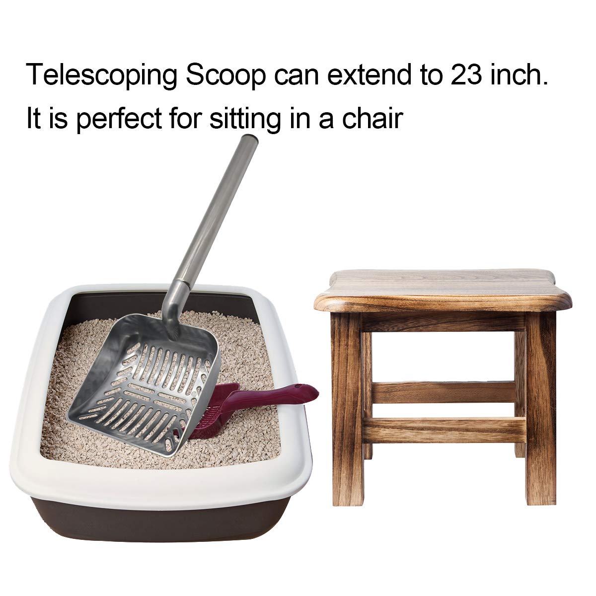 Toypopor Stainless Steel Cat Litter Scoop 23 Inches Telescoping Litter Scoop With Long Handle Perfect Scooper For Cats And Dogs