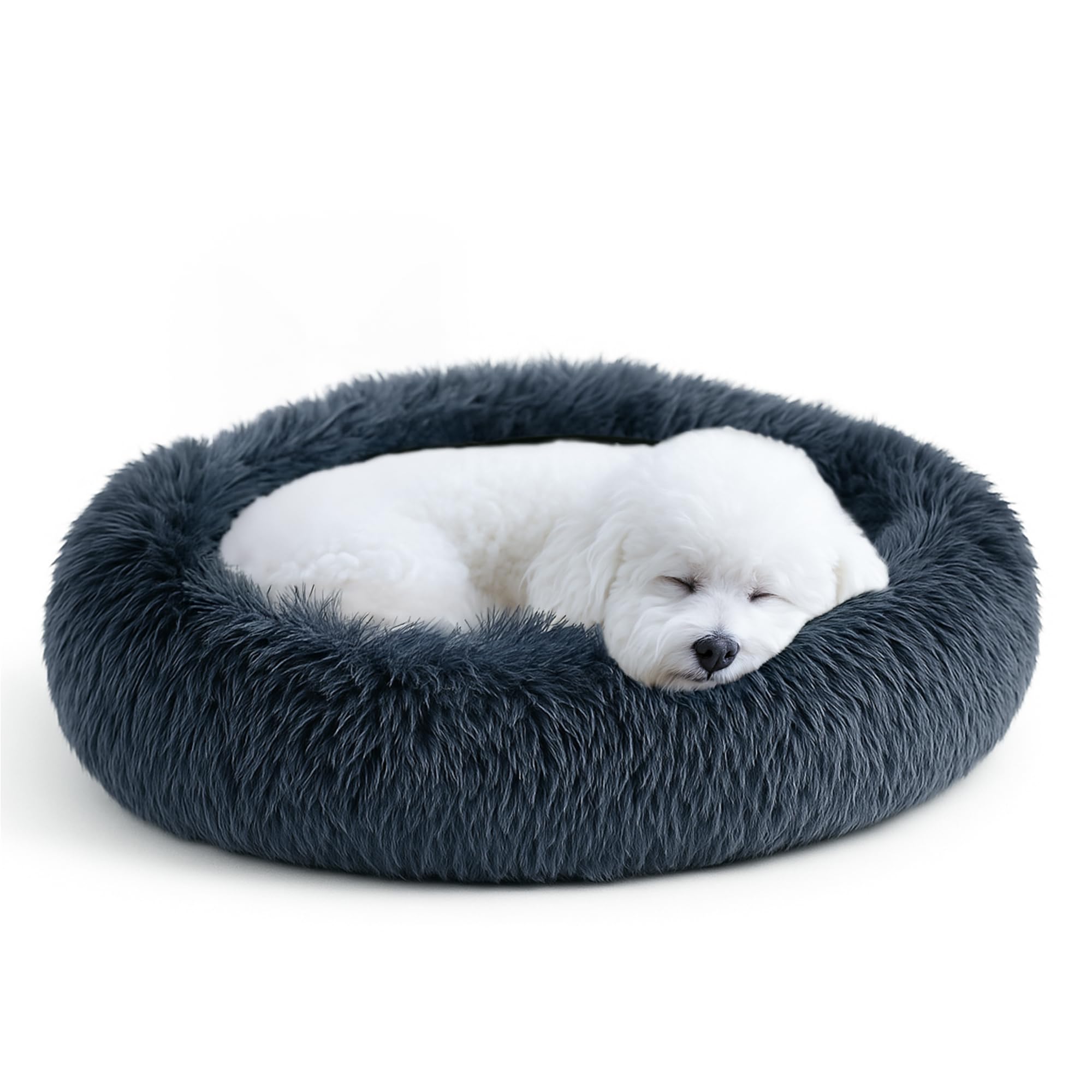 Deconovo Small Dog Bed - Plush Donut Dog Bed For Small Dogs & Cats, Calming Anti-Anxiety Round Pet Bed With Fluffy Faux Fur, Mac