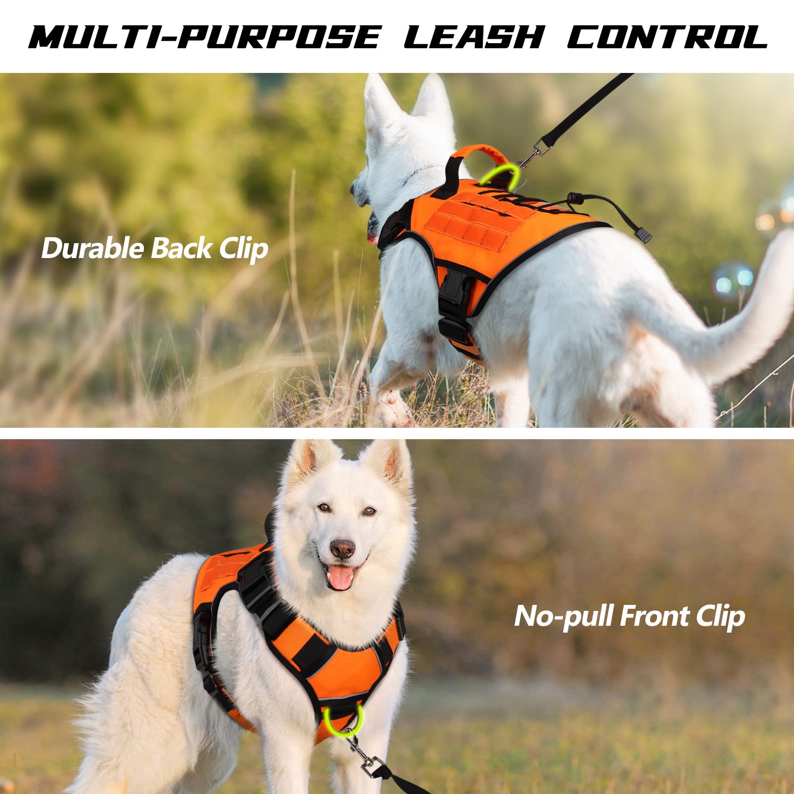 Wingoin Orange Tactical Dog Harness Vest For Large Dogs No Pull Adjustable Reflective K9 Military Dog Service Dog Harnesses With Handle For Walking, Hiking, Training(L)