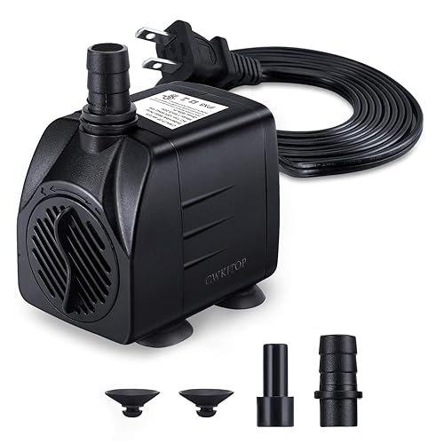 Cwkj Fountain Pump, 220Gph(15W 900L/H) Submersible Water Pump, Durable Outdoor Fountain Water Pump With 7.2Ft（2.2M） Power Cord, 3 Nozzles For Aquarium, Pond, Fish Tank, Water Pump Hydroponics
