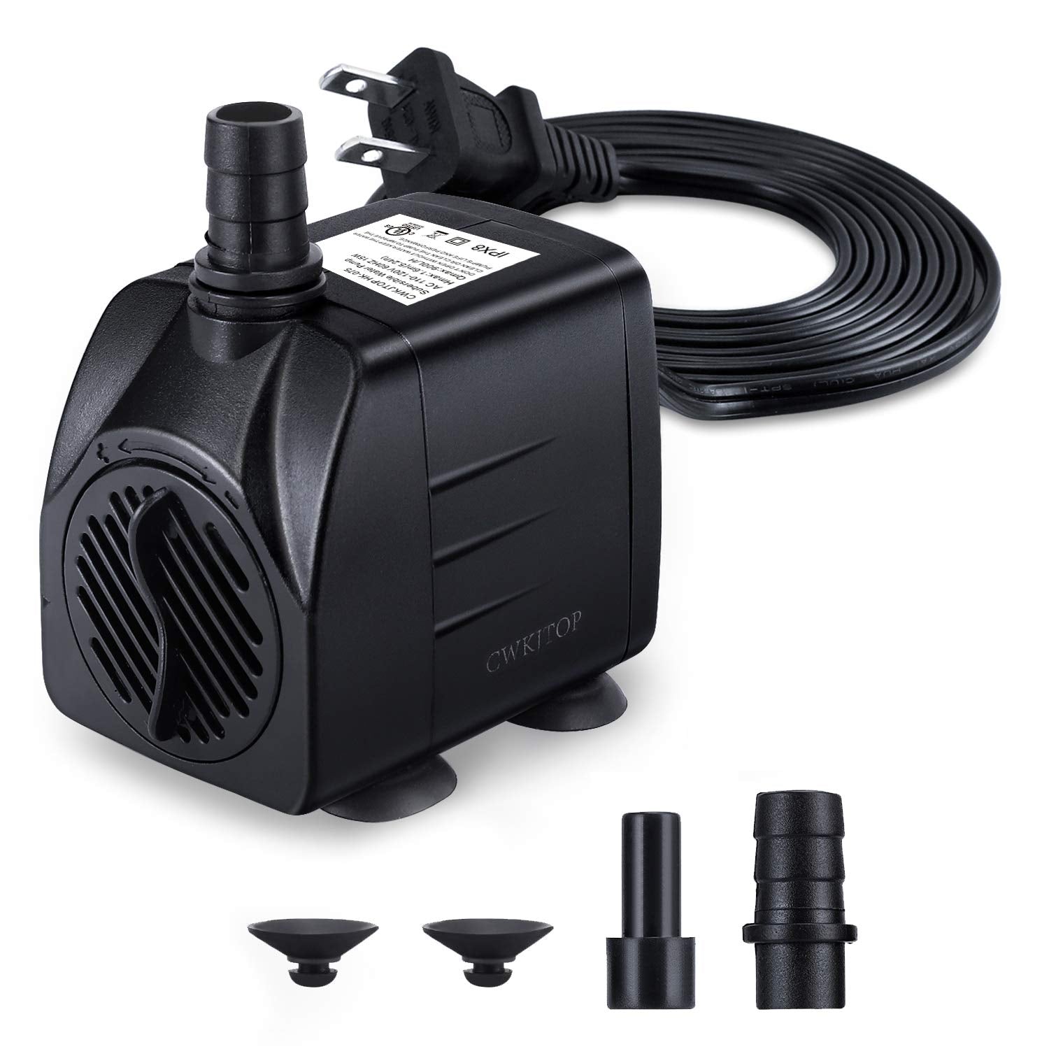 Cwkj Fountain Pump, 220Gph(15W 900L/H) Submersible Water Pump, Durable Outdoor Fountain Water Pump With 7.2Ft（2.2M） Power Cord, 3 Nozzles For Aquarium, Pond, Fish Tank, Water Pump Hydroponics