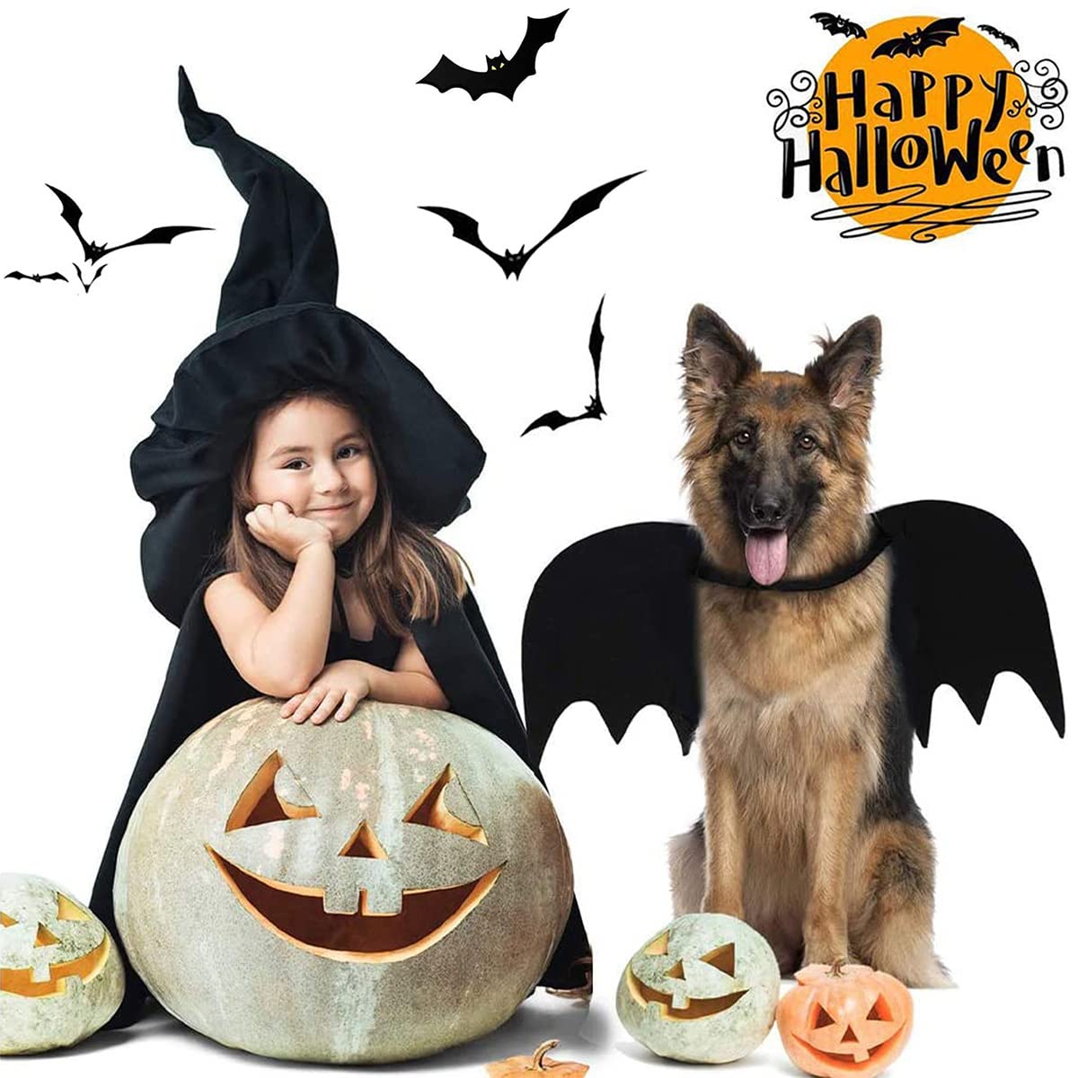 Dog Bat Costume, Halloween Pet Costumes Bat Wings Cosplay Dog Costume Cat Costume With Leash And Pumpkin Bells, Dog Clothes For Small Medium Large Dogs Cats Puppy, Funny Outfit Cool Apparel