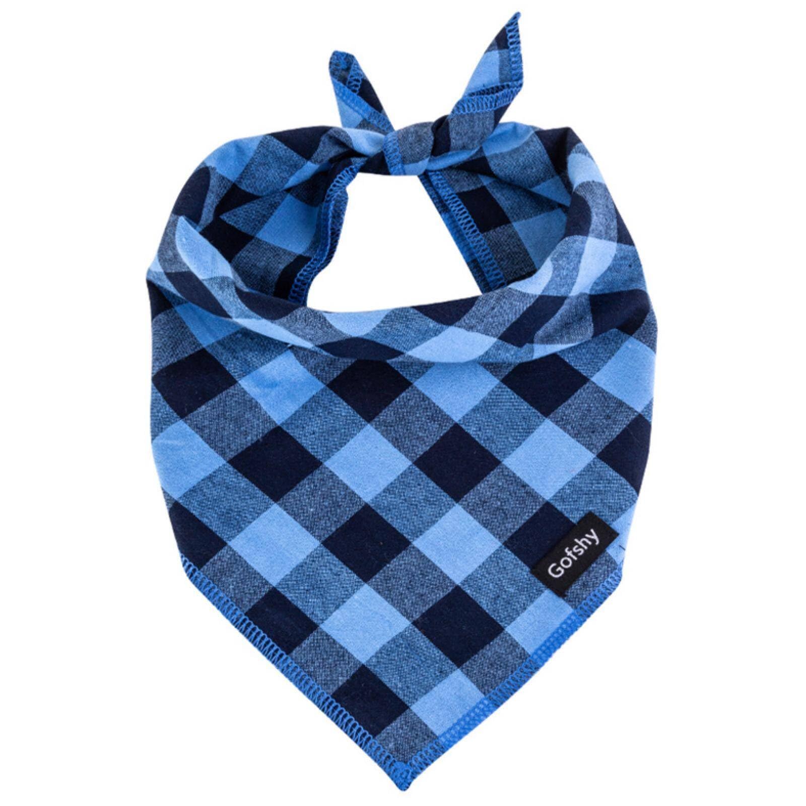 Gofshy Boy Dog Bandana Small-Blue Black Dog Scarf Buffalo Plaid Printing Adjustable Bib Handkerchief Accessories For Small Dogs Cats (S)