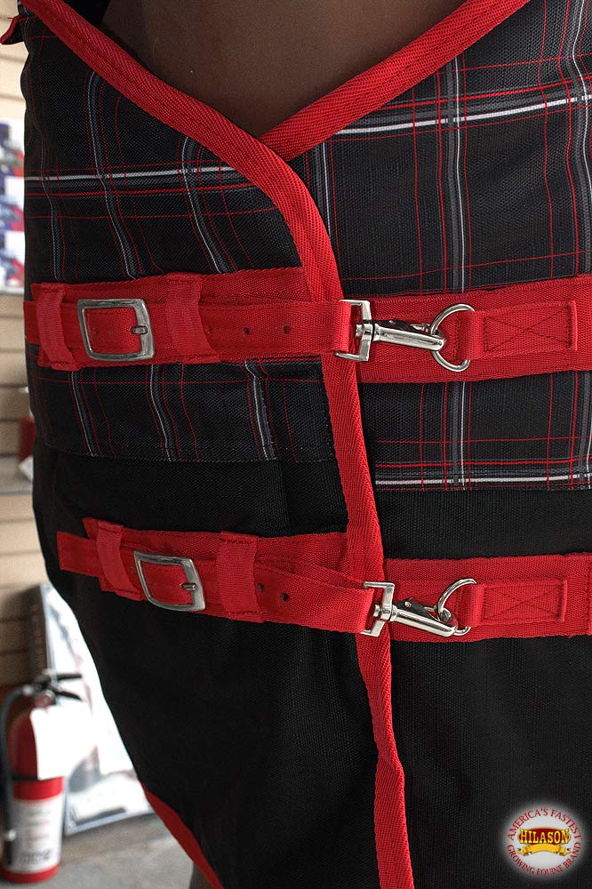 Hilason Red Black Plaid 72 In 1200D Winter Waterproof Poly Horse Blanket Belly Wrap | Horse Blanket | Horse Turnout Blanket | Ho