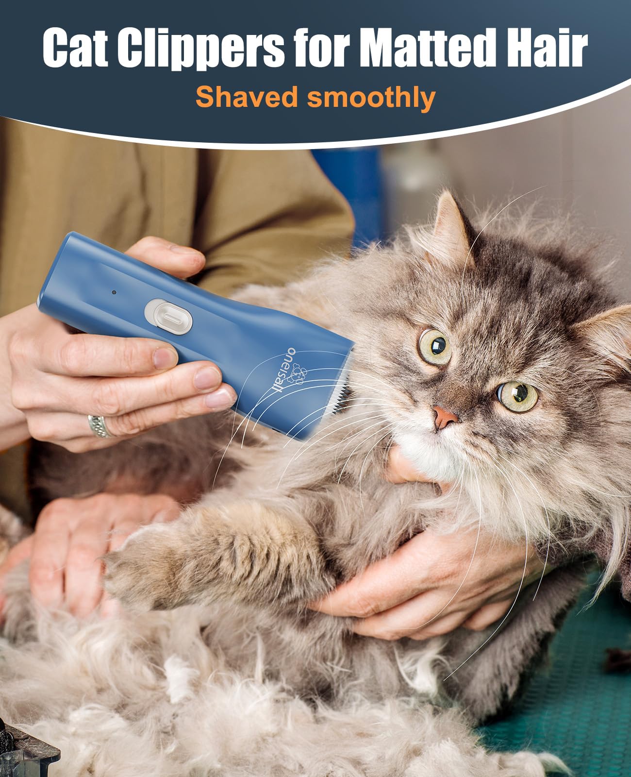 oneisall Pet Clipper for Cat Matted Hair, Pet Shaver for Cats Quiet Pet Clippers Waterproof Cordless Cat Clippers for Matted Hai