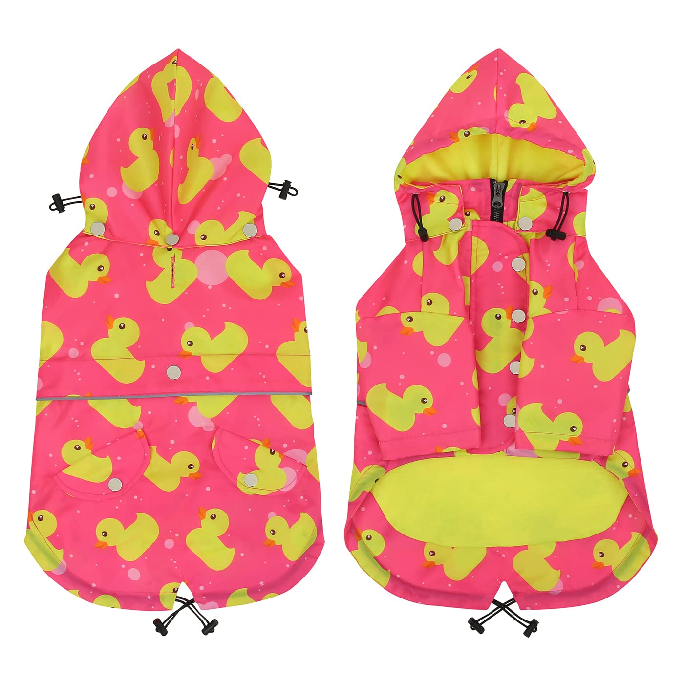 Hde Dog Raincoat Double Layer Zip Rain Jacket With Hood For Small To Large Dogs Ducks Pink - 2Xl