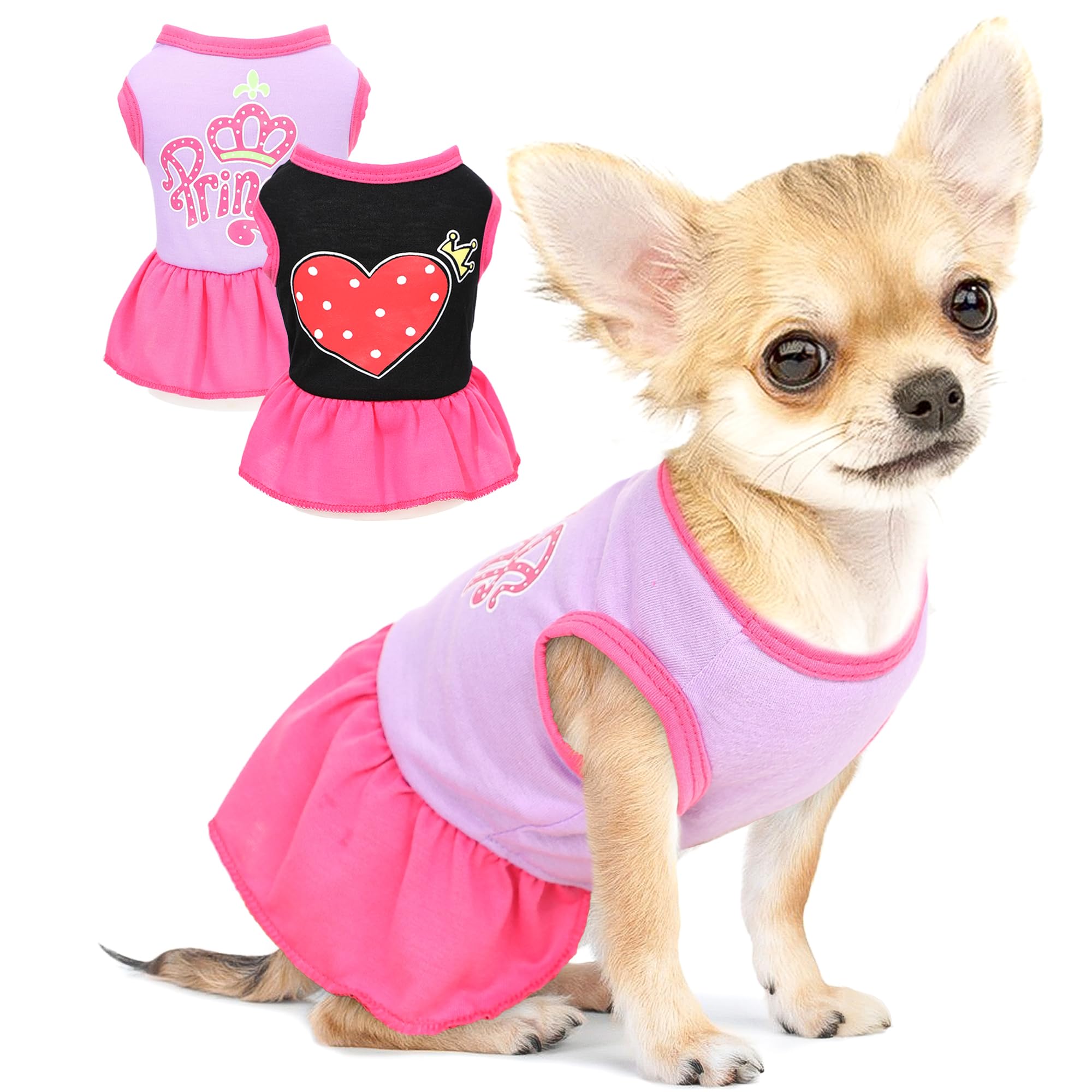 2 Pieces Dog Clothes Princess Love Pattern Spring Summer Sundress Shirts Cute Puppy Clothes Dresses For Small Dogs Girl Pet Cats
