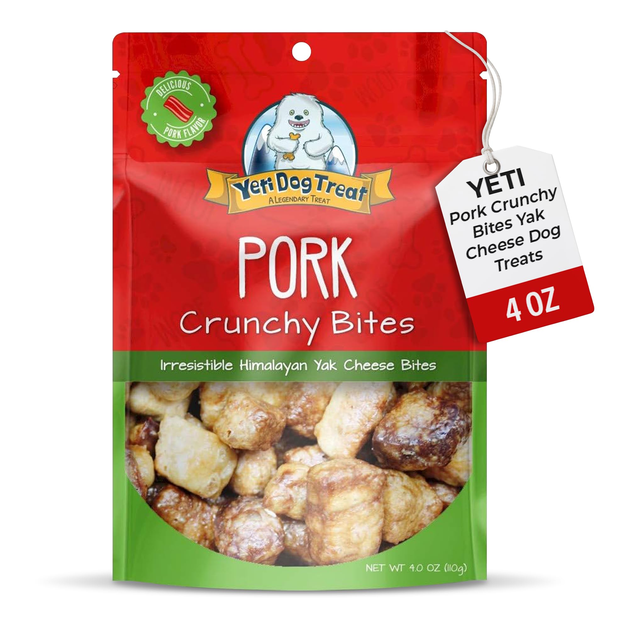 Yeti Pork Crunchy Bites Yak Cheese Dog Treats, 4 Oz