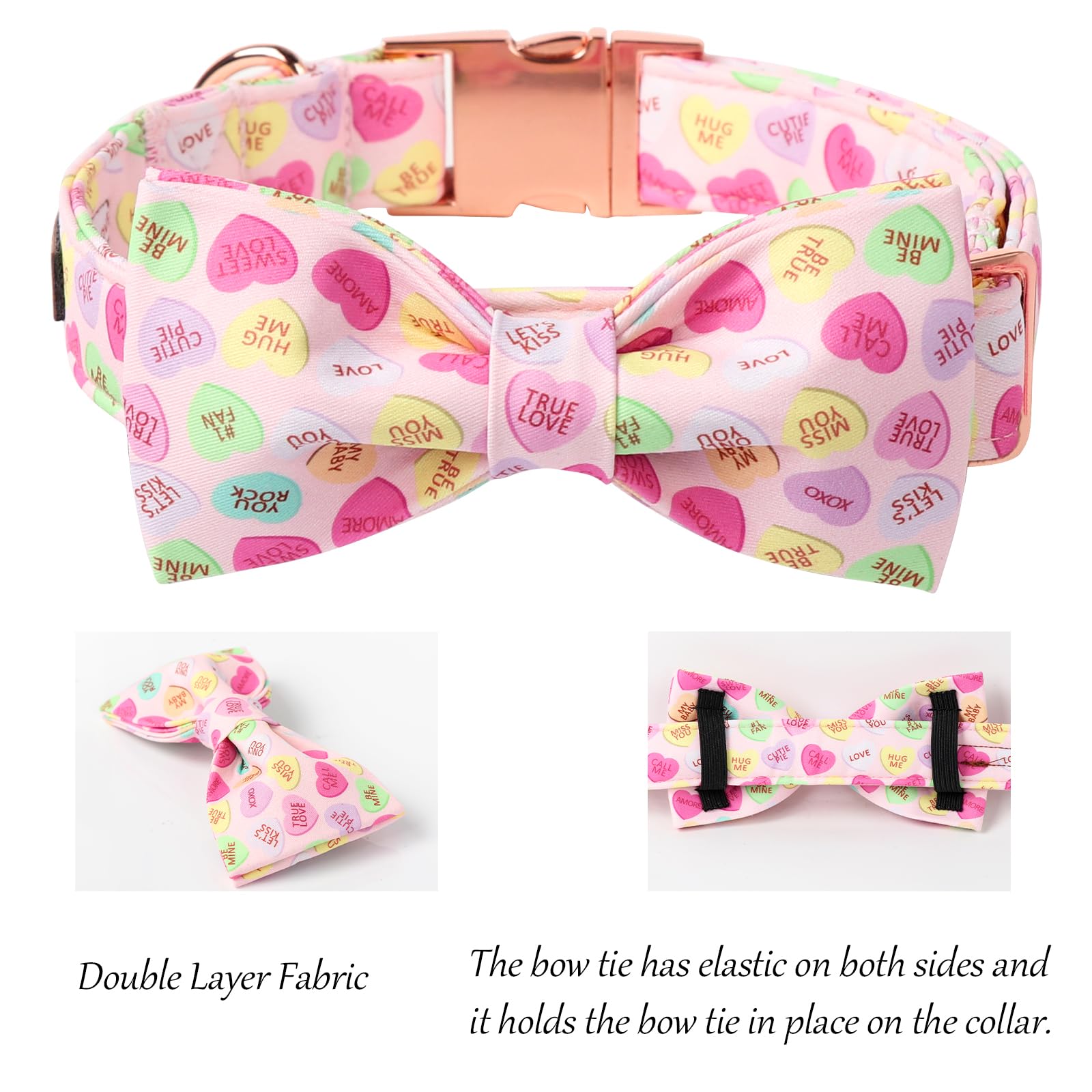 Lionet Paws Valentine'S Pink Dog Collar, Cute Heart Dog Collar For Large Dogs, Adjustable Cotton Pet Collars For Large Dogs