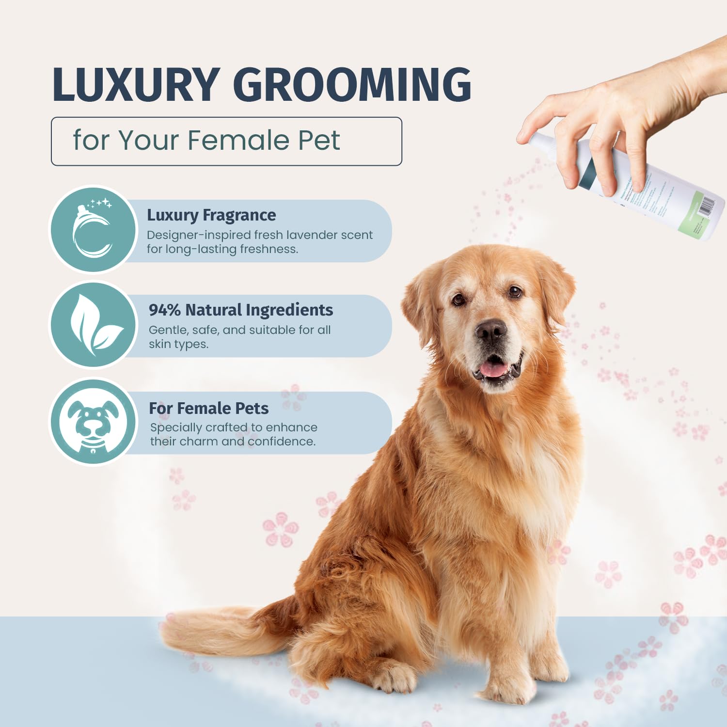 Prepaw Natural Pet Cologne - Powdery Floral Scent, 3-In-1 Deodorizing, Conditioning & Moisturizing Spray For Dogs & Cats - Long