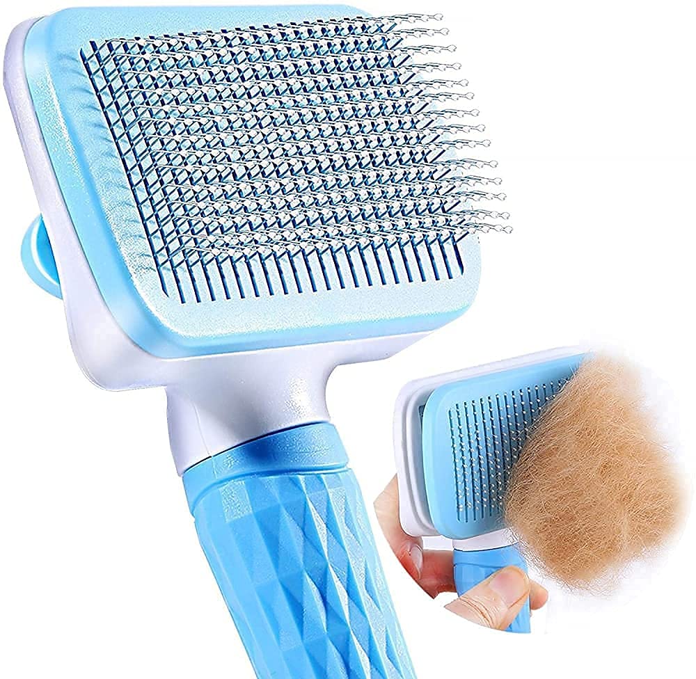Pups&Pets Plastic Self Cleaning Slicker Brush For Dogs Puppy Cat,Undercoat Pet Grooming Deshedding Tool Brush Comb,Pet Grooming 
