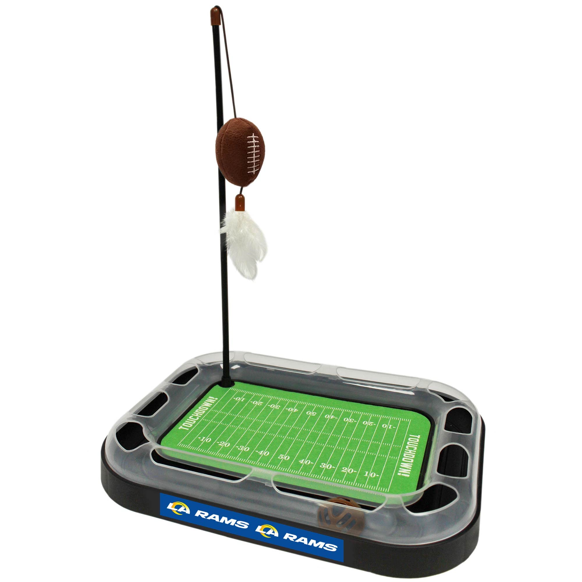 Cat Ball Track Toy NFL Los Angeles RAMS Football Field CAT Scratcher Toy with Catnip Filled Plush Football Toy&Feather Cat Toy H