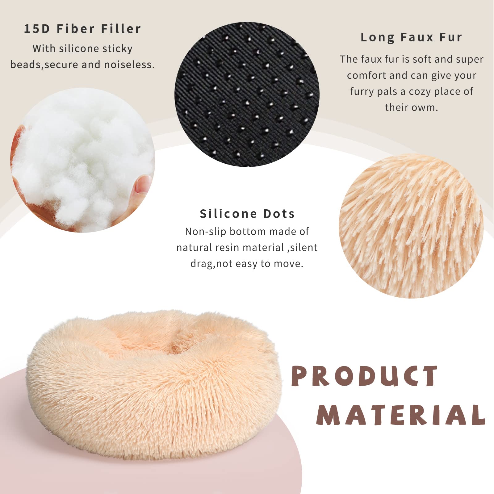Light Brown Dog Bed Washable,Fluffy Dog Beds for Small Dogs 15 inches Donut Soft Small Pet Bed,Calming Anti Anxiety Round Fits u