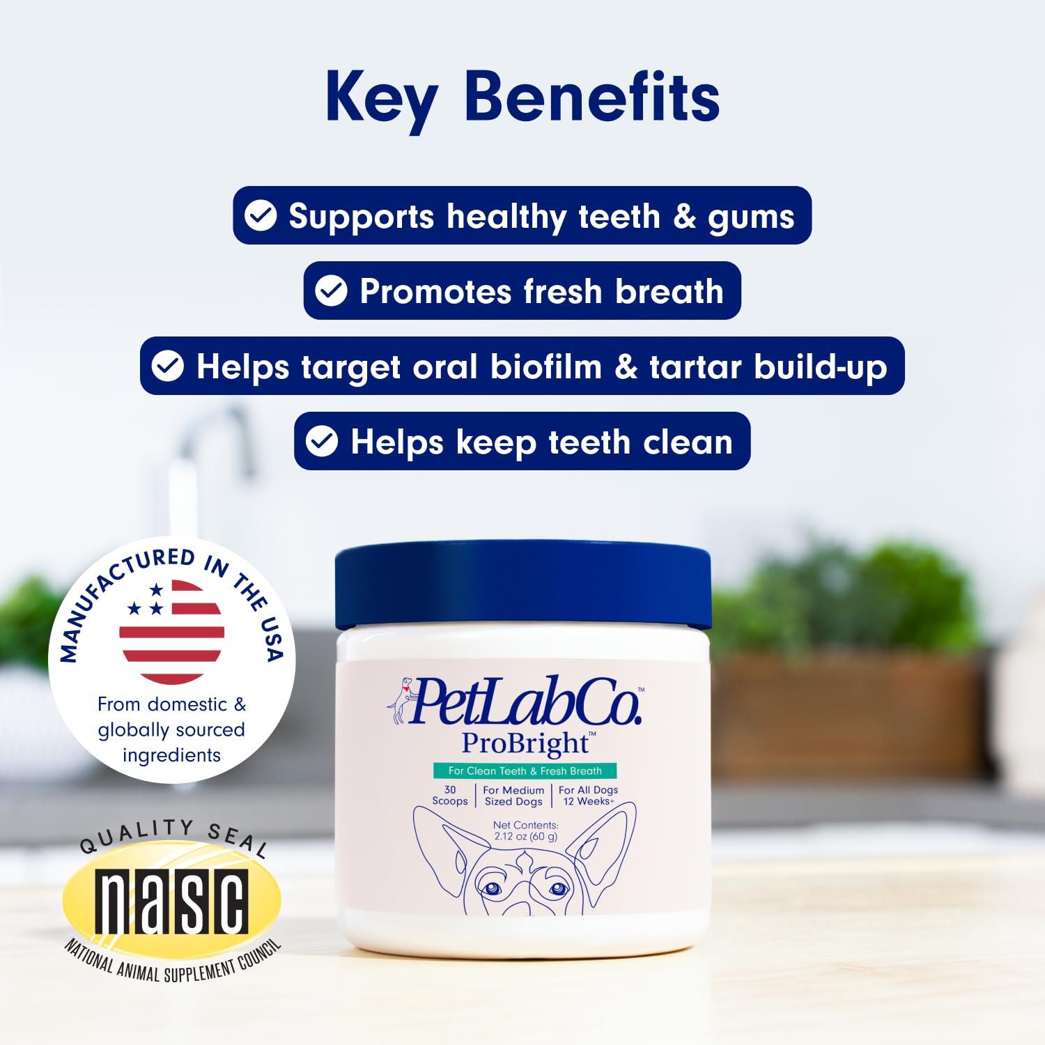 PetLab Co. ProBright Dental Powder - Dog Breath Freshener - Teeth Cleaning Made Easy - Targets Tartar & Bad Breath - Formulated