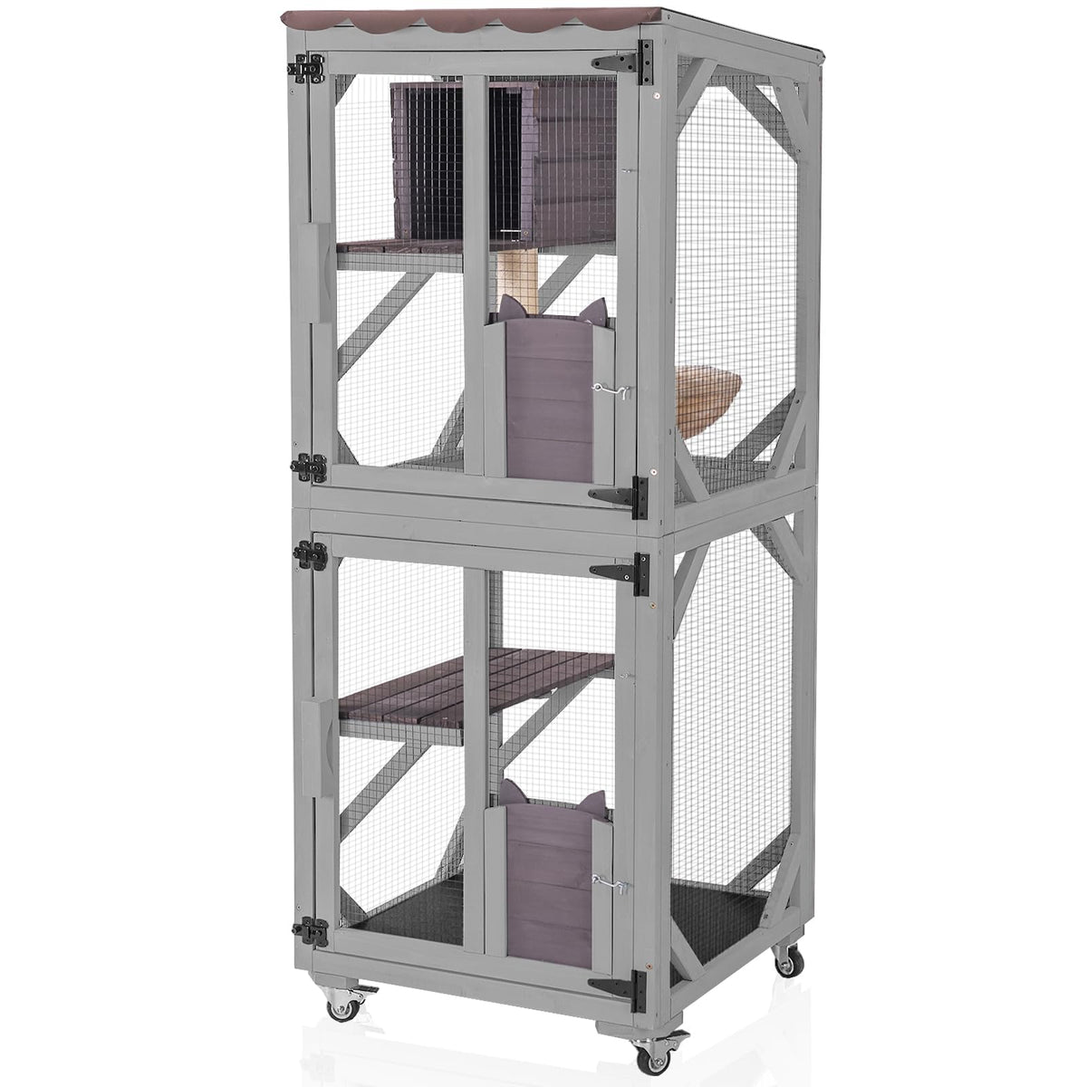 Aivituvin Cat Catio Outdoor Cat House Movable Large Enclosures On Exercise Wheels Kitty Cage With Upgraded Resting Box,Waterproo