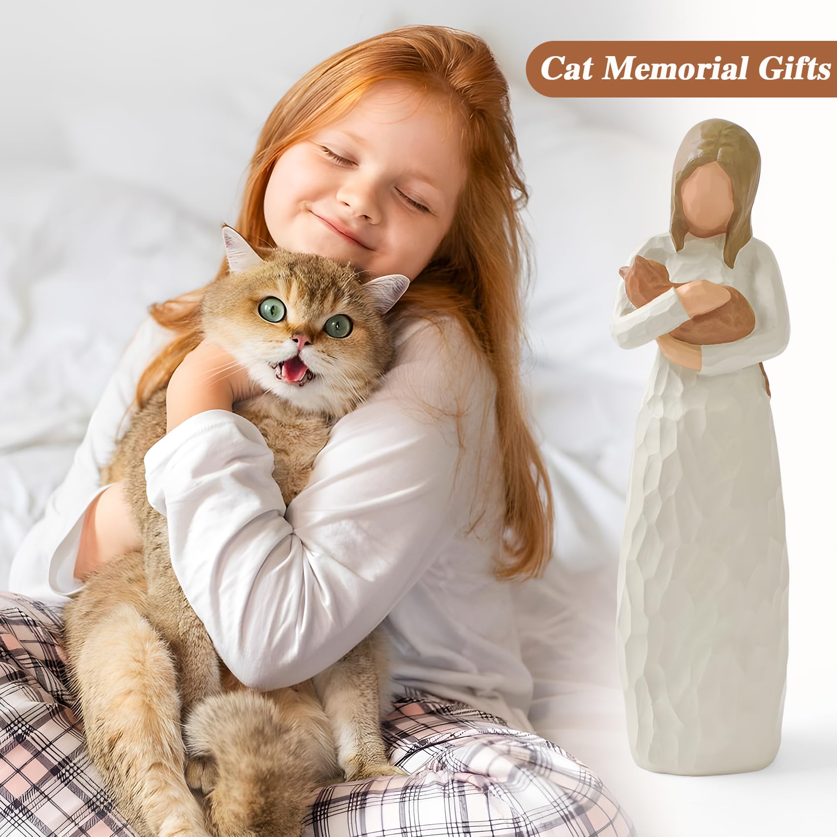Cuayaes Cat Memorial Gifts, Orange Cat Figurines Loss Of Cat Sympathy Gift For Cat Mom, Friendship Guardian Angel Statue Cat Rem