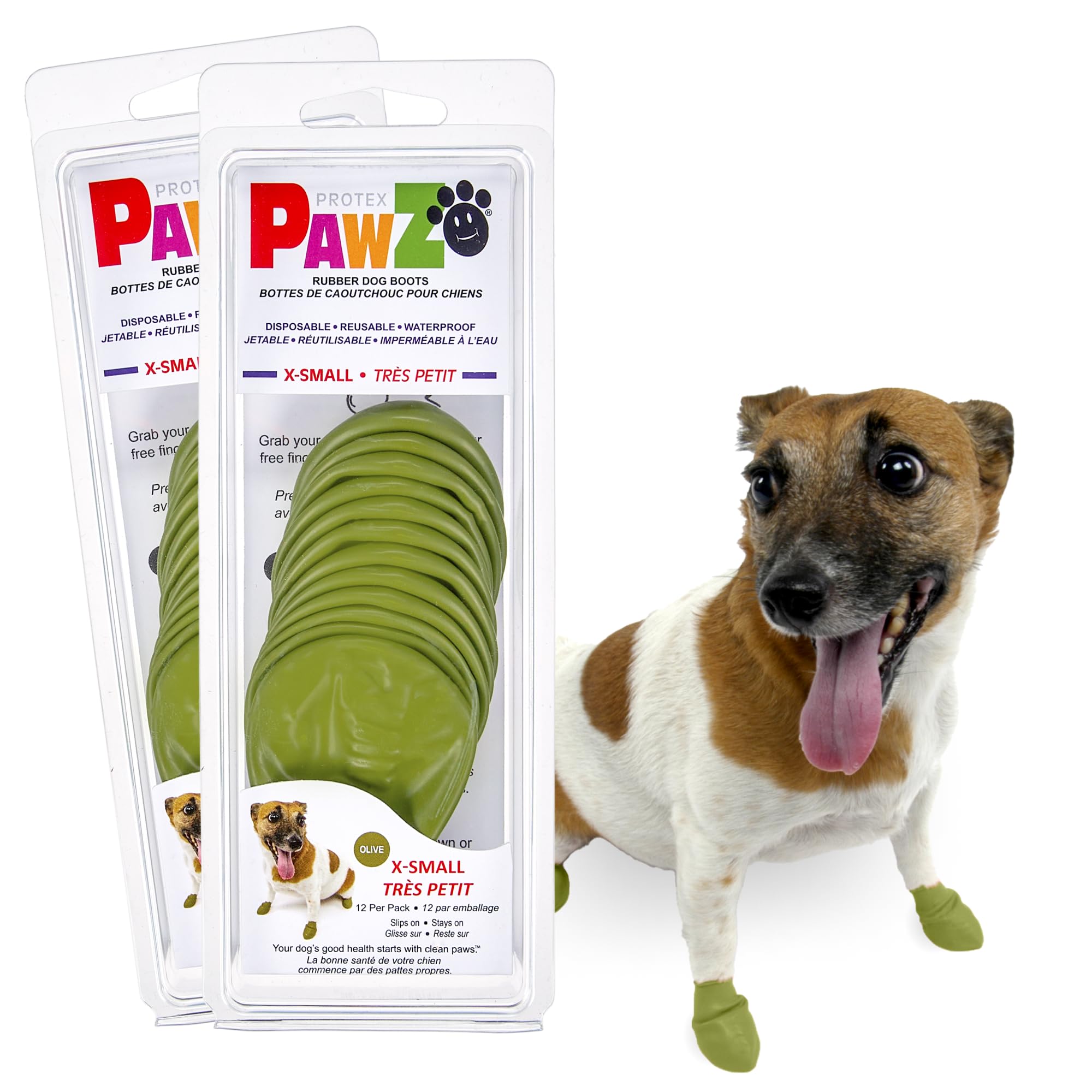 PawZ Rubber Dog Boots for Paws up to 2, 24 Total (2 Packs of 12) - All-Weather Dog Booties for Hot Pavement, Snow, Mud, and Rain