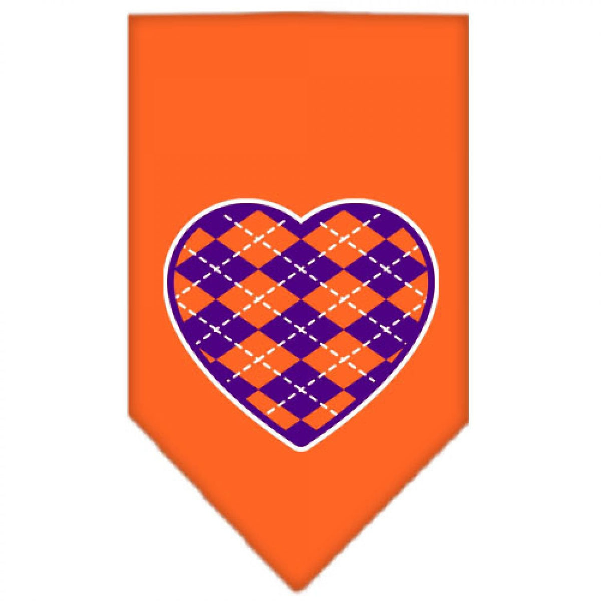 Pet and Dog Bandana Screen Printed, &quot;Argyle Heart Purple&quot; Orange Large