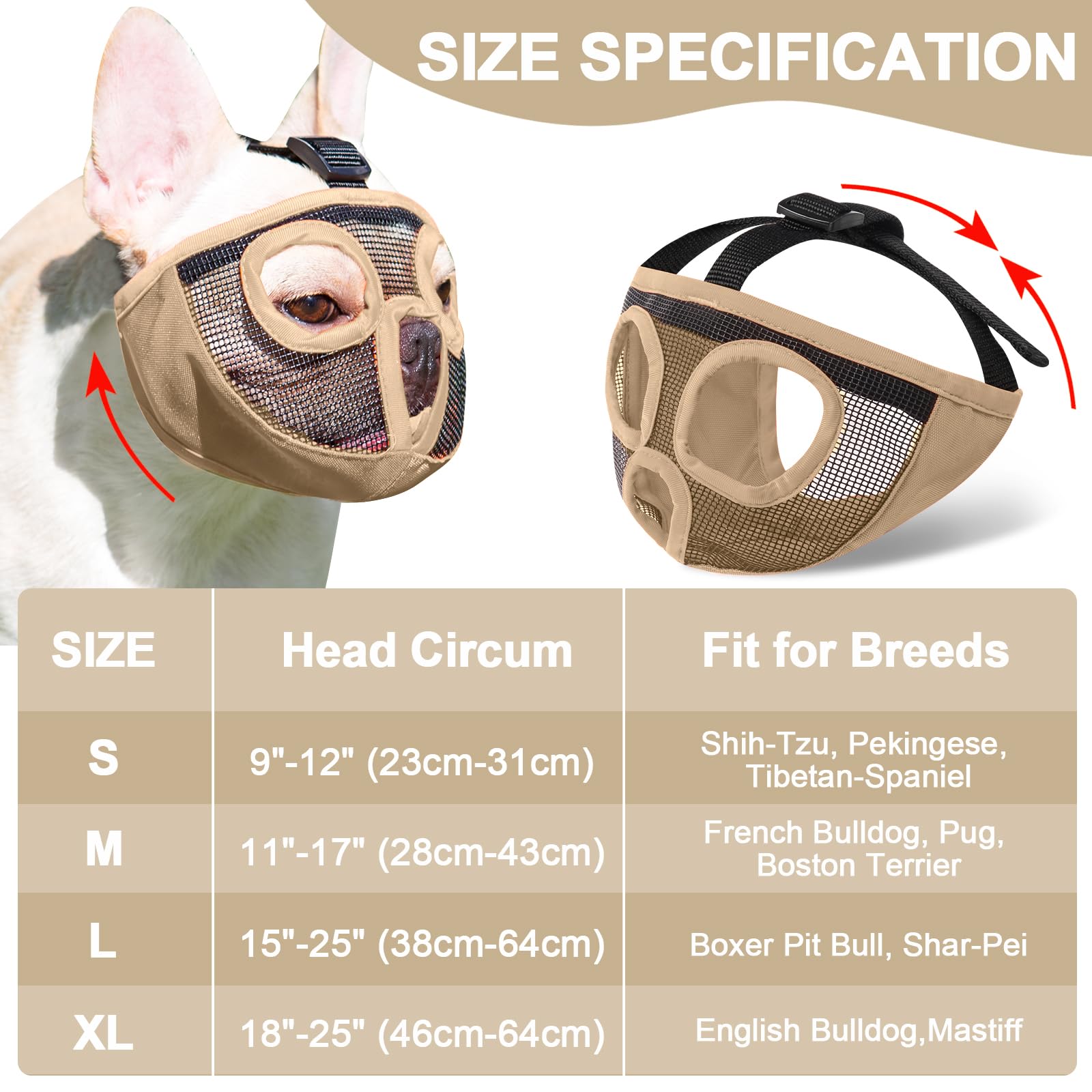 Jyhy Short Snout Dog Muzzles- Adjustable Breathable Mesh Bulldog Muzzle For Biting Chewing Licking Training Grooming Dog Mask (K