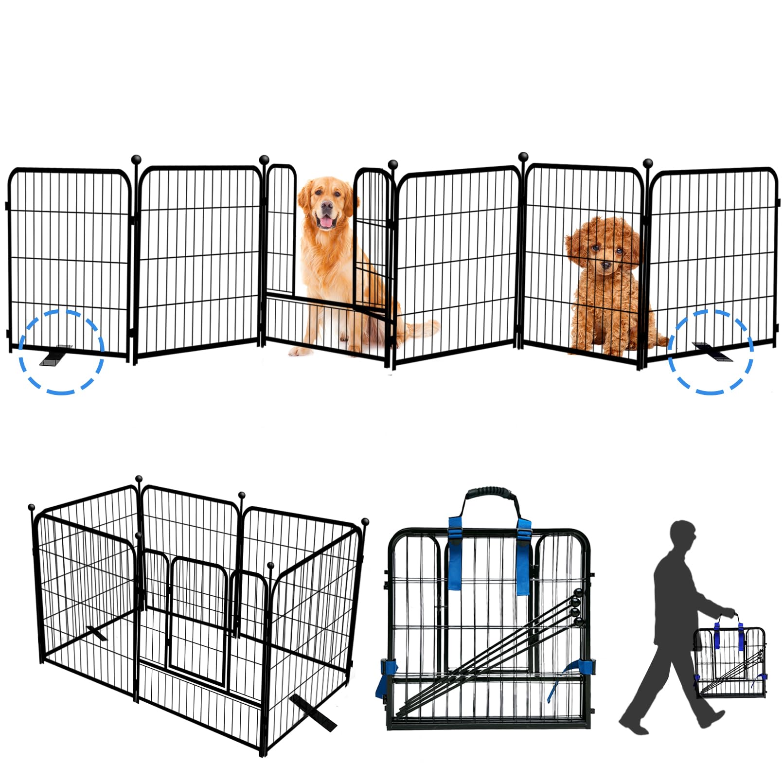 Gxsdj Metal Freestanding Dog Gates With Door, Outdoor Dog Gates For Doorways Extra Wide, 165   W  32   H 6 Panels, Fences Indoor