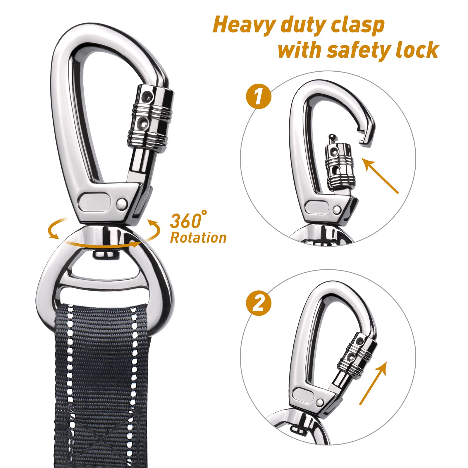 Heavy Duty Dog Leash, Reflective Dog Leashes With Car Seat Belt And Soft Padded Handle, 6Ft Strong Dog Leash For Training, Walking Lead For Large Medium Dogs, Black